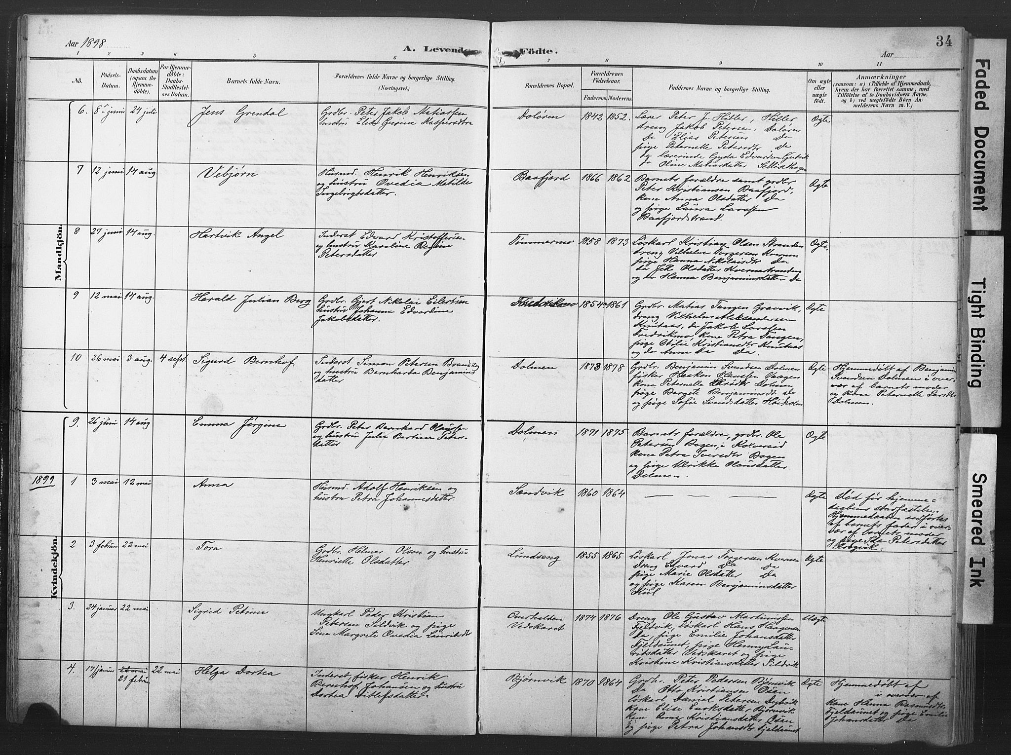 Ministerialprotokoller, klokkerbøker og fødselsregistre - Nord-Trøndelag, SAT/A-1458/789/L0706: Parish register (copy) no. 789C01, 1888-1931, p. 34