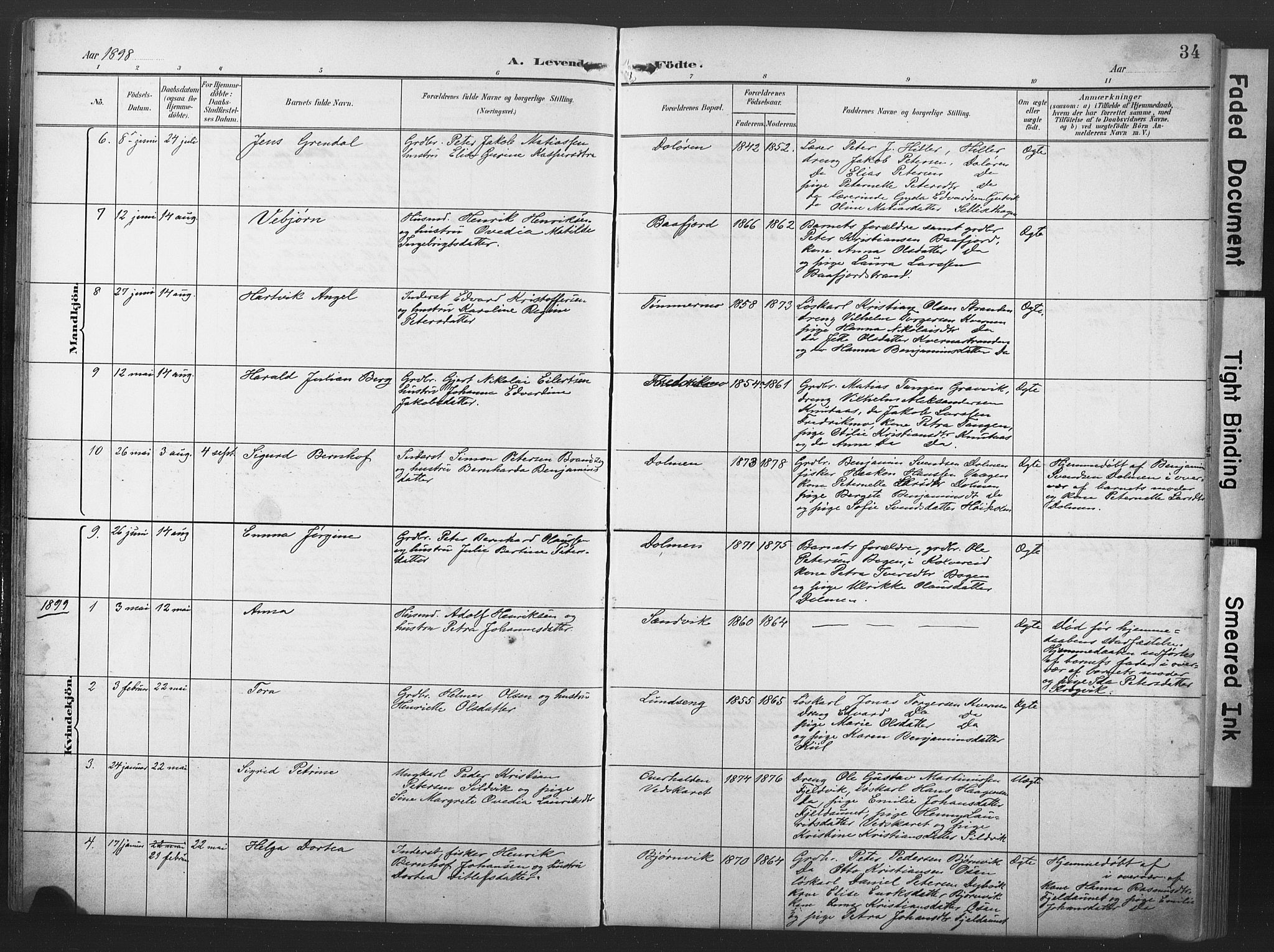 Ministerialprotokoller, klokkerbøker og fødselsregistre - Nord-Trøndelag, AV/SAT-A-1458/789/L0706: Parish register (copy) no. 789C01, 1888-1931, p. 34