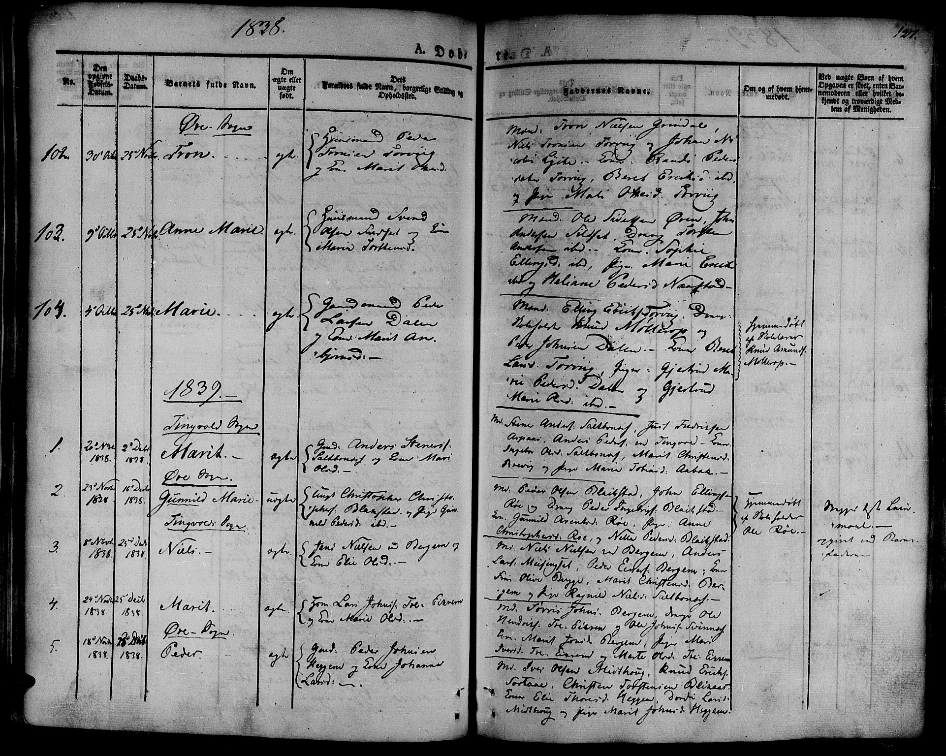 Ministerialprotokoller, klokkerbøker og fødselsregistre - Møre og Romsdal, AV/SAT-A-1454/586/L0983: Parish register (official) no. 586A09, 1829-1843, p. 127