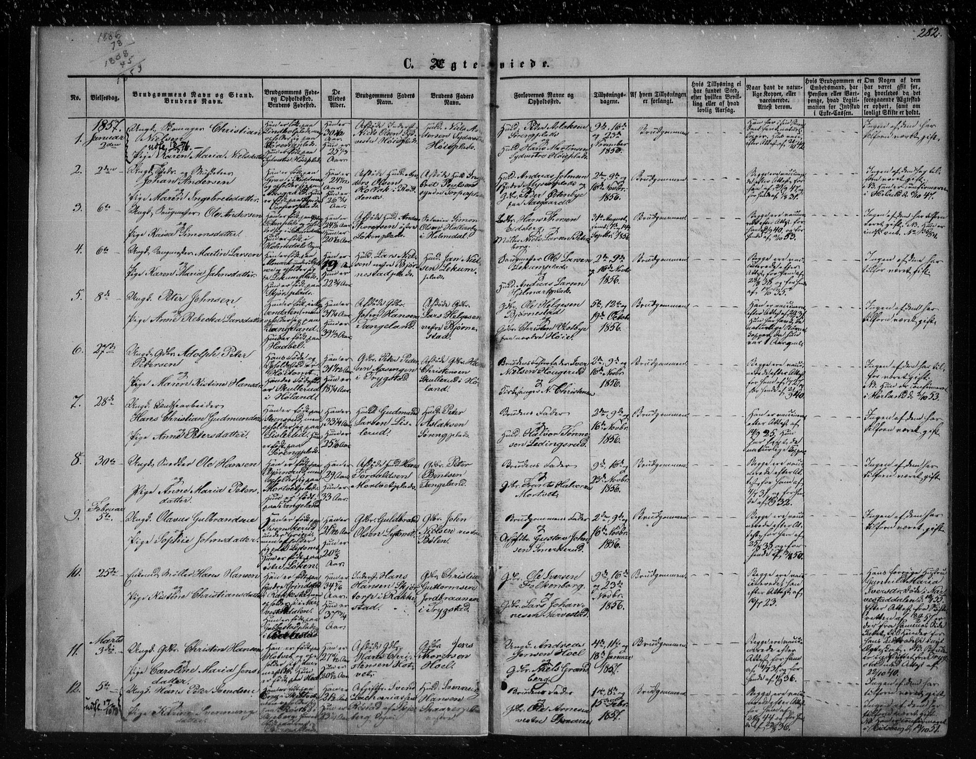 Eidsberg prestekontor Kirkebøker, SAO/A-10905/F/Fa/L0010.b: Parish register (official) no. I 10B, 1857-1866, p. 282