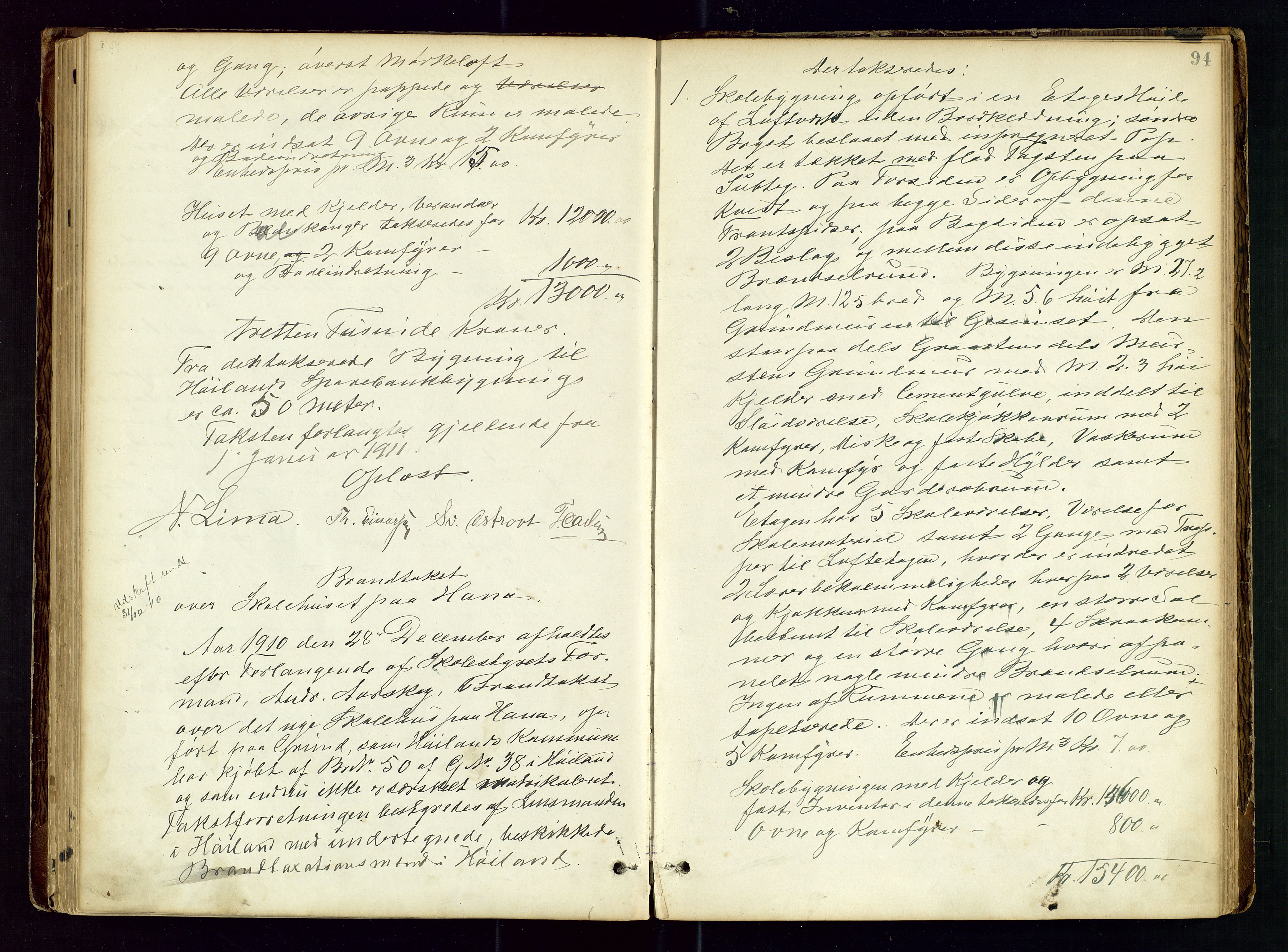 Høyland/Sandnes lensmannskontor, AV/SAST-A-100166/Goa/L0002: "Brandtaxtprotokol for Landafdelingen i Høiland", 1880-1917, p. 93b-94a