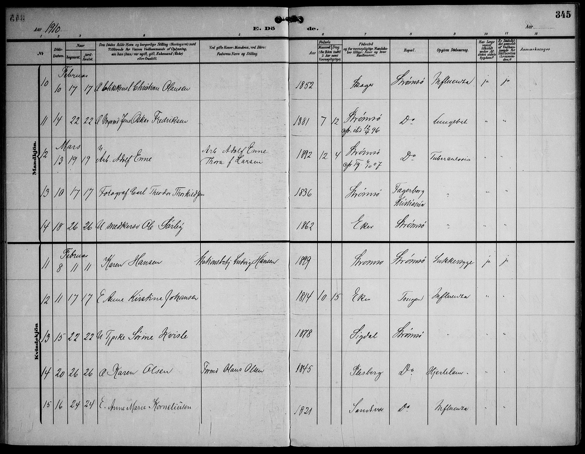 Strømsø kirkebøker, SAKO/A-246/F/Fa/L0026: Parish register (official) no. I 26, 1905-1914, p. 345