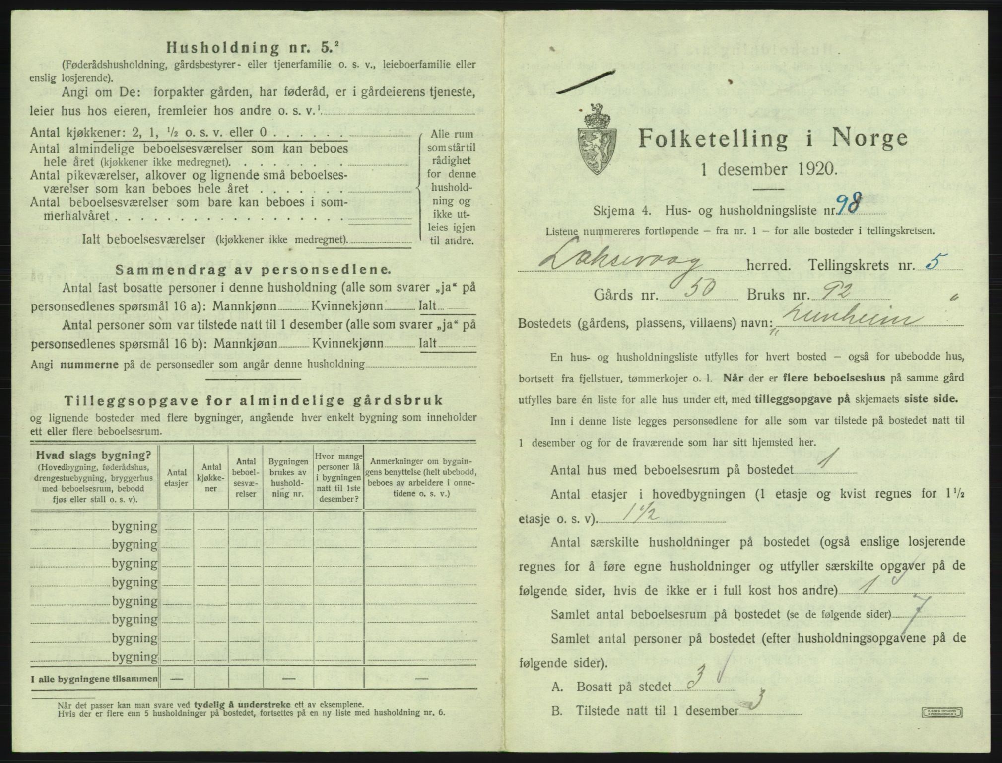 SAB, 1920 census for Laksevåg, 1920, p. 1394