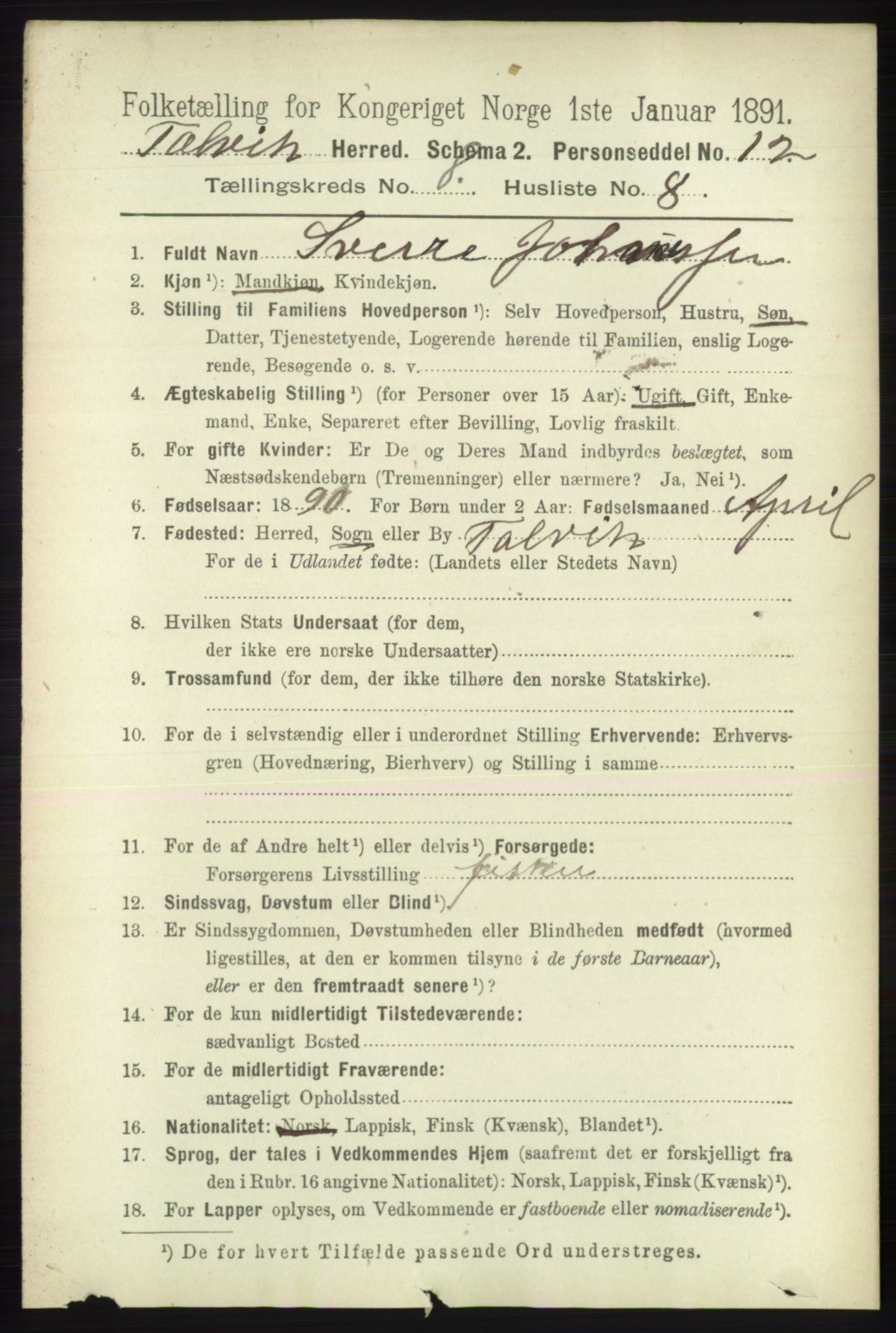RA, 1891 census for 2013 Talvik, 1891, p. 2098