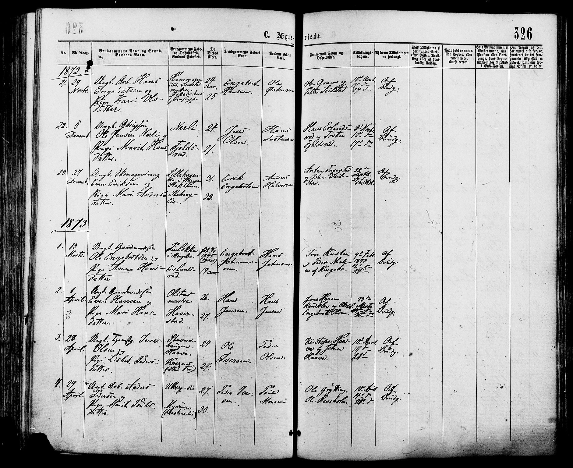 Sør-Fron prestekontor, SAH/PREST-010/H/Ha/Haa/L0002: Parish register (official) no. 2, 1864-1880, p. 326