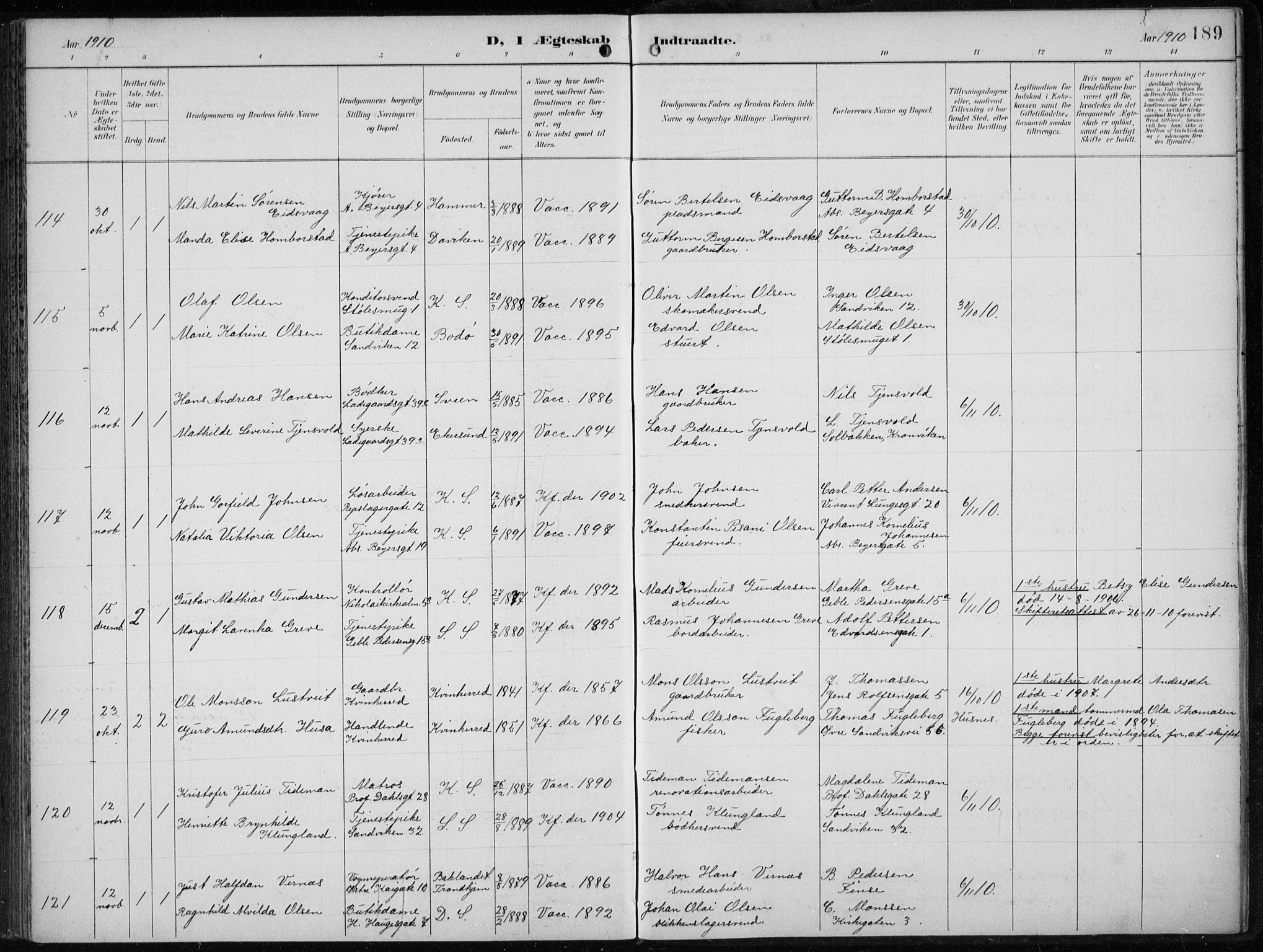 Sandviken Sokneprestembete, AV/SAB-A-77601/H/Ha/L0014: Parish register (official) no. D 1, 1896-1911, p. 189