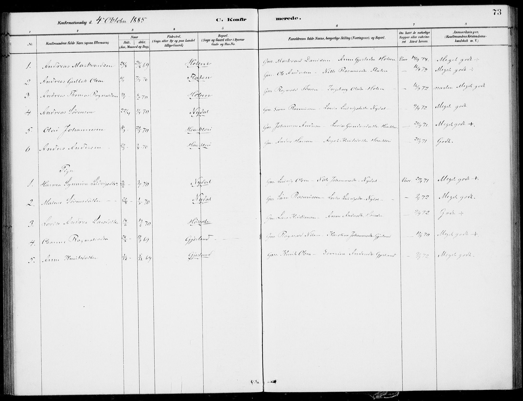 Førde sokneprestembete, SAB/A-79901/H/Haa/Haac/L0001: Parish register (official) no. C  1, 1881-1920, p. 73