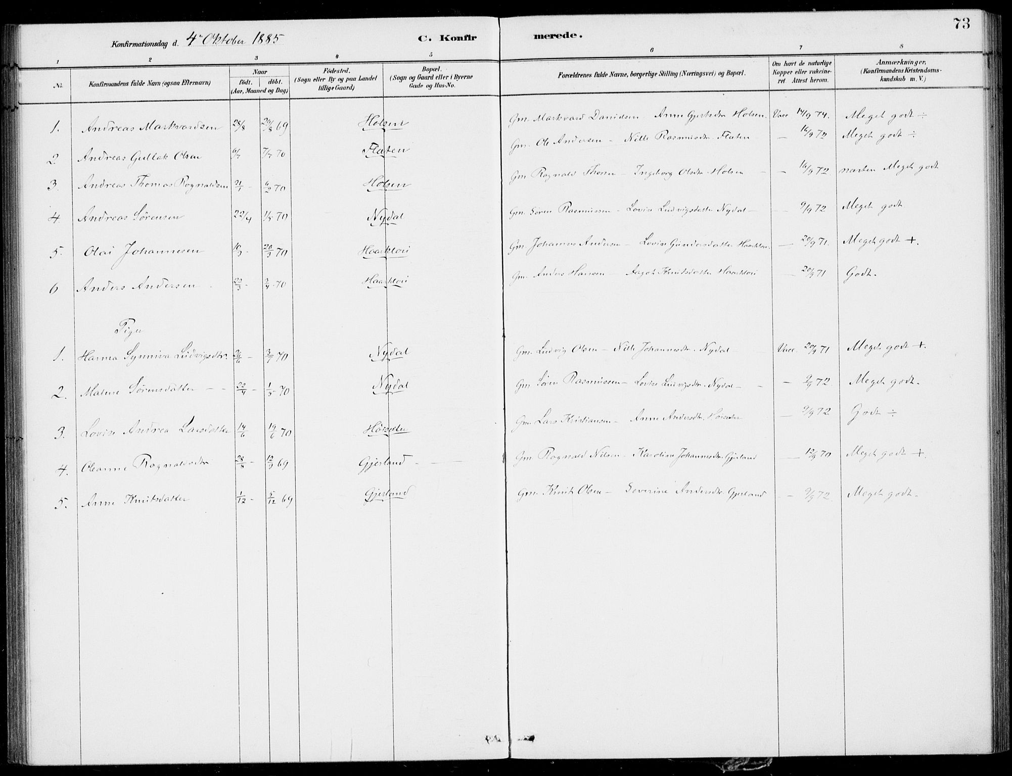 Førde sokneprestembete, AV/SAB-A-79901/H/Haa/Haac/L0001: Parish register (official) no. C  1, 1881-1920, p. 73