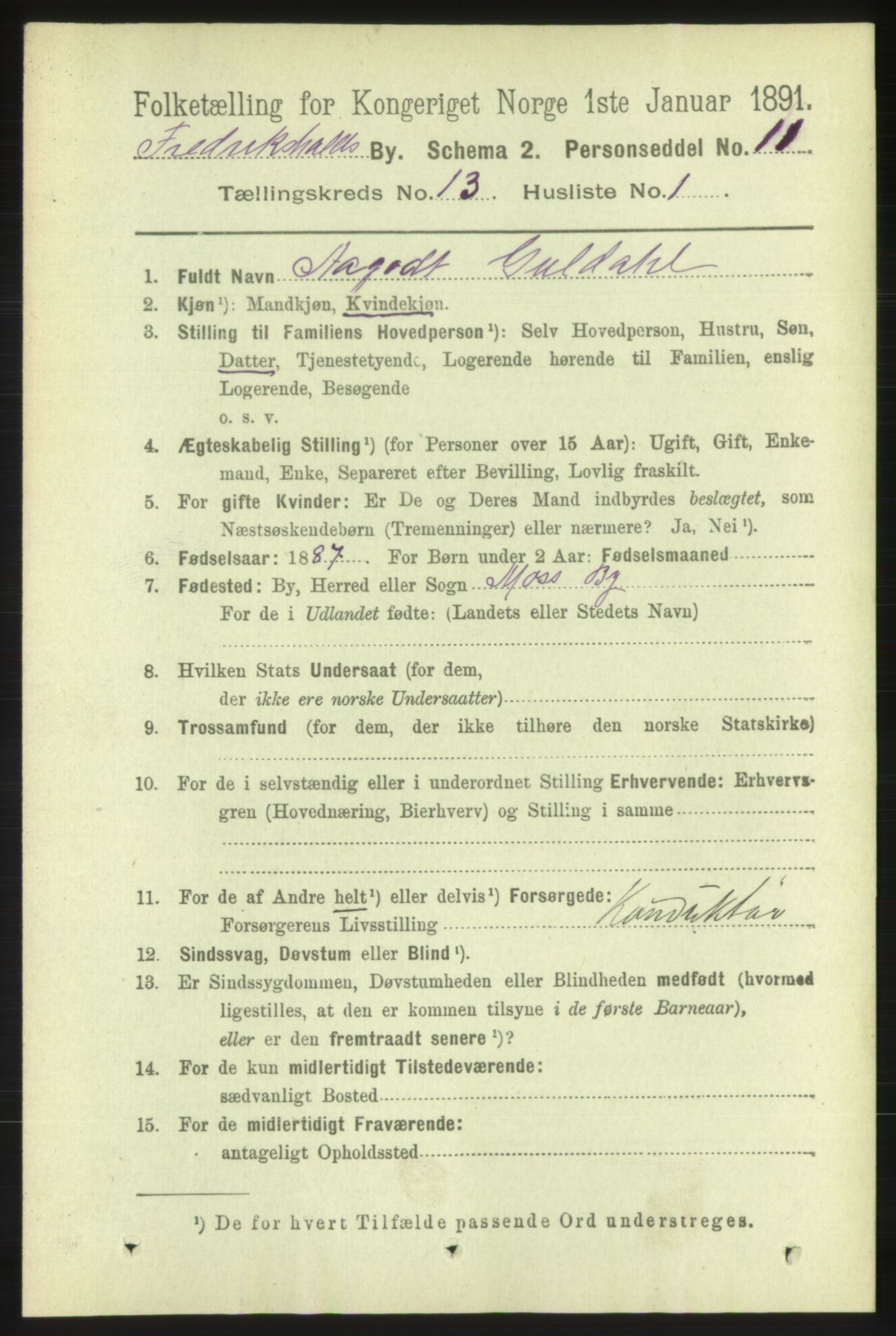 RA, 1891 census for 0101 Fredrikshald, 1891, p. 8796