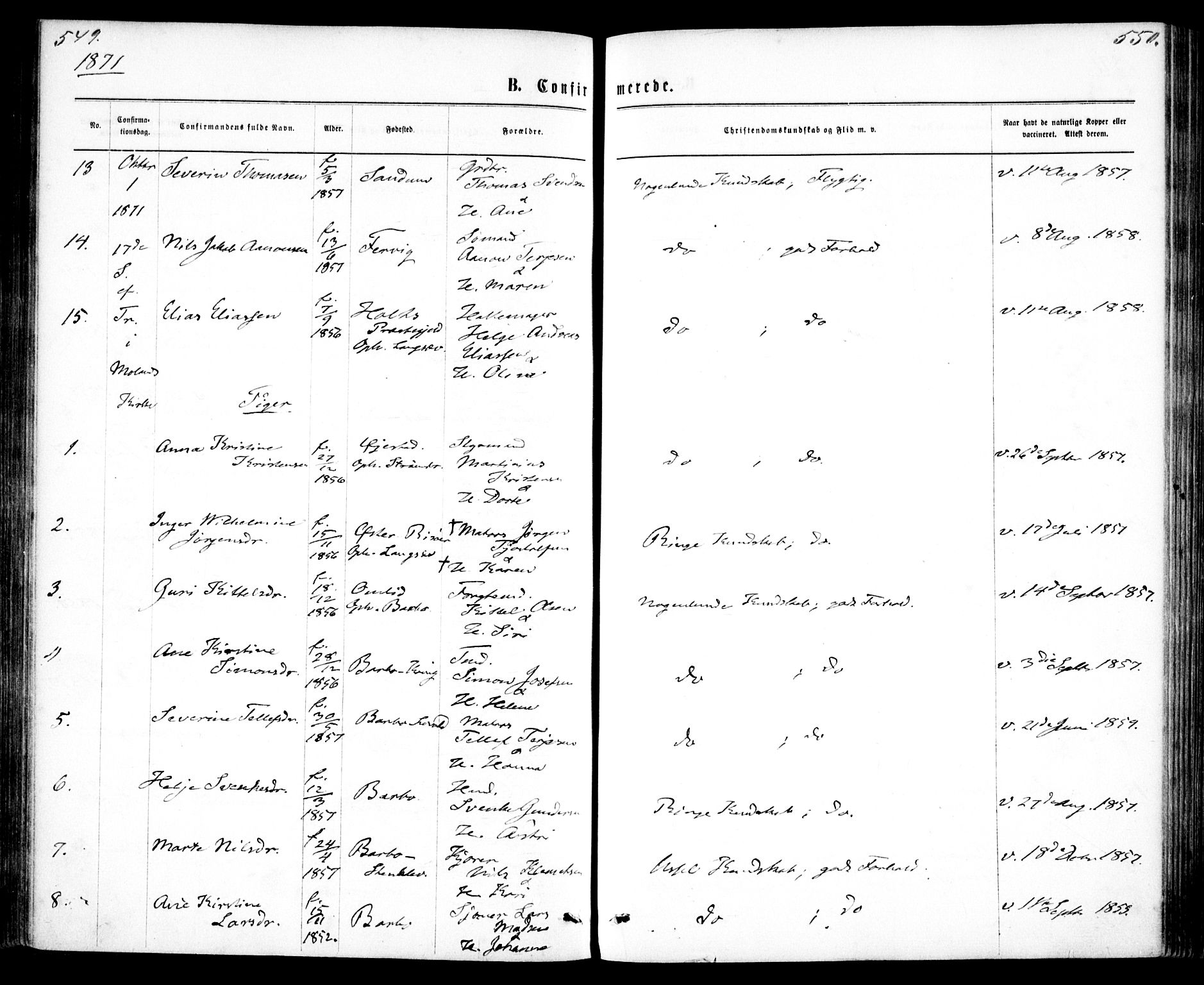 Tromøy sokneprestkontor, AV/SAK-1111-0041/F/Fa/L0008: Parish register (official) no. A 8, 1870-1877, p. 549-550