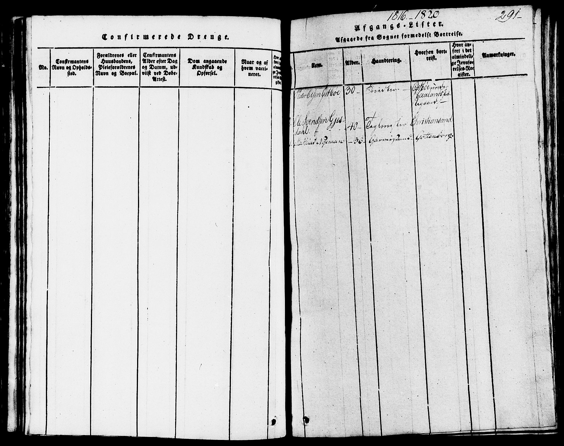 Domkirken sokneprestkontor, SAST/A-101812/001/30/30BB/L0008: Parish register (copy) no. B 8, 1816-1821, p. 291