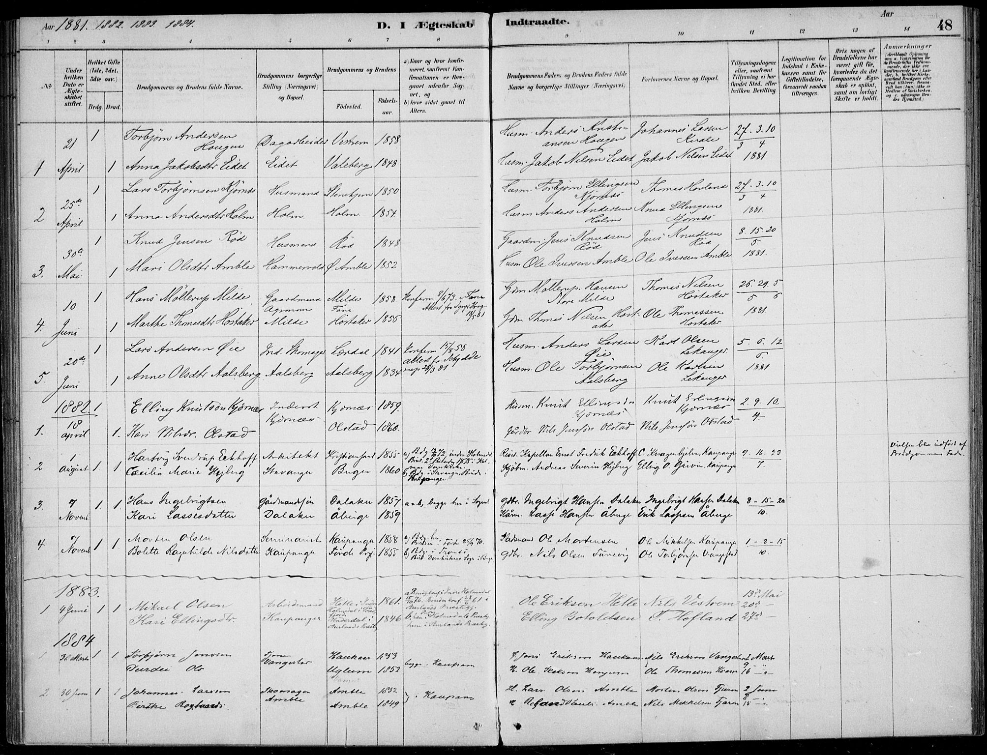 Sogndal sokneprestembete, SAB/A-81301/H/Haa/Haad/L0001: Parish register (official) no. D  1, 1878-1907, p. 48