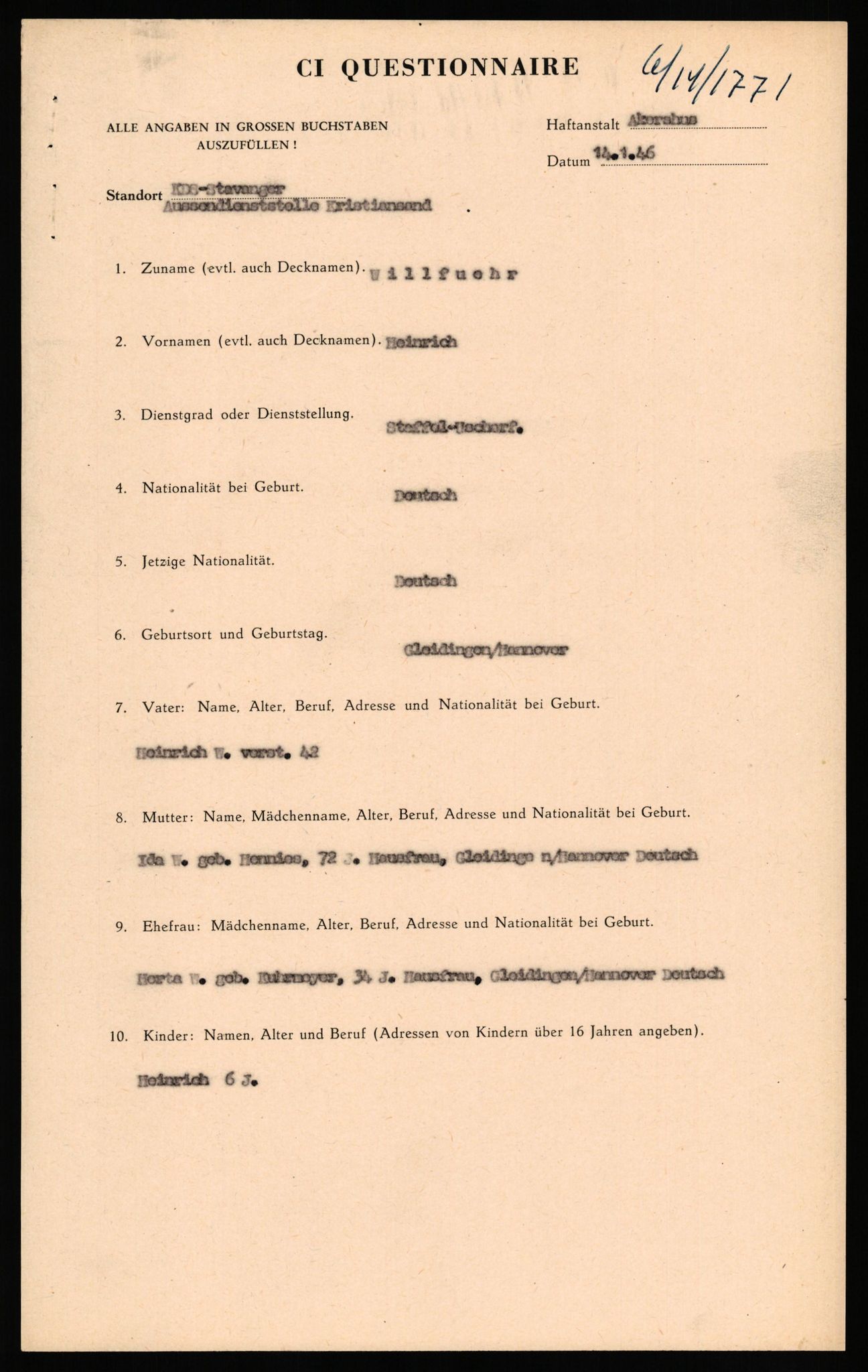 Forsvaret, Forsvarets overkommando II, AV/RA-RAFA-3915/D/Db/L0036: CI Questionaires. Tyske okkupasjonsstyrker i Norge. Tyskere., 1945-1946, p. 108