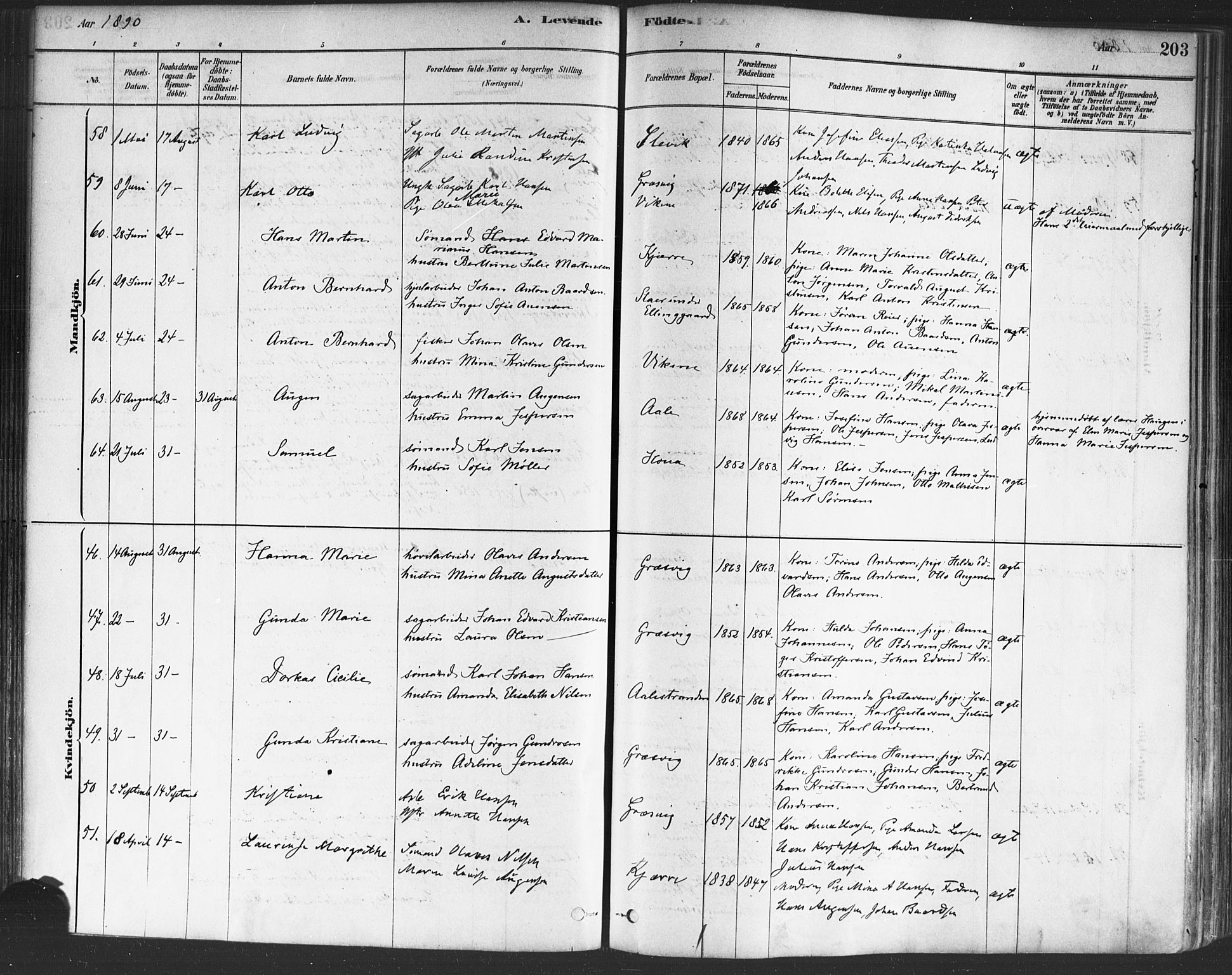 Onsøy prestekontor Kirkebøker, AV/SAO-A-10914/F/Fa/L0005: Parish register (official) no. I 5, 1878-1898, p. 203