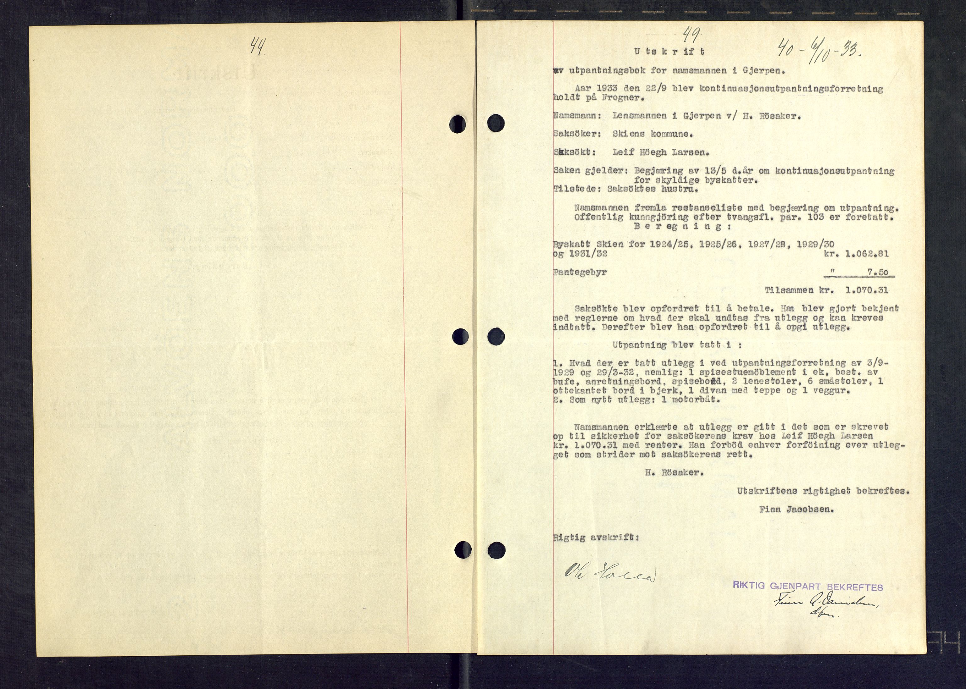 Gjerpen sorenskriveri, SAKO/A-216/G/Ga/Gaa/L0059: Mortgage book no. I 59-60 og 62, 1932-1934, Deed date: 06.10.1933