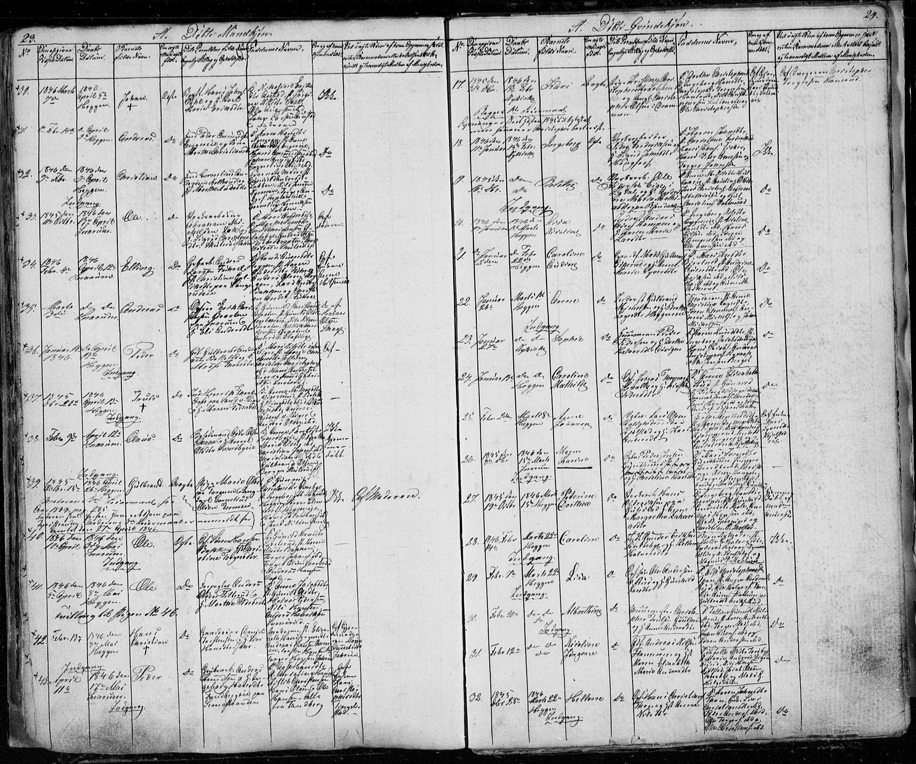 Modum kirkebøker, AV/SAKO-A-234/G/Ga/L0004: Parish register (copy) no. I 4, 1843-1846, p. 23-24
