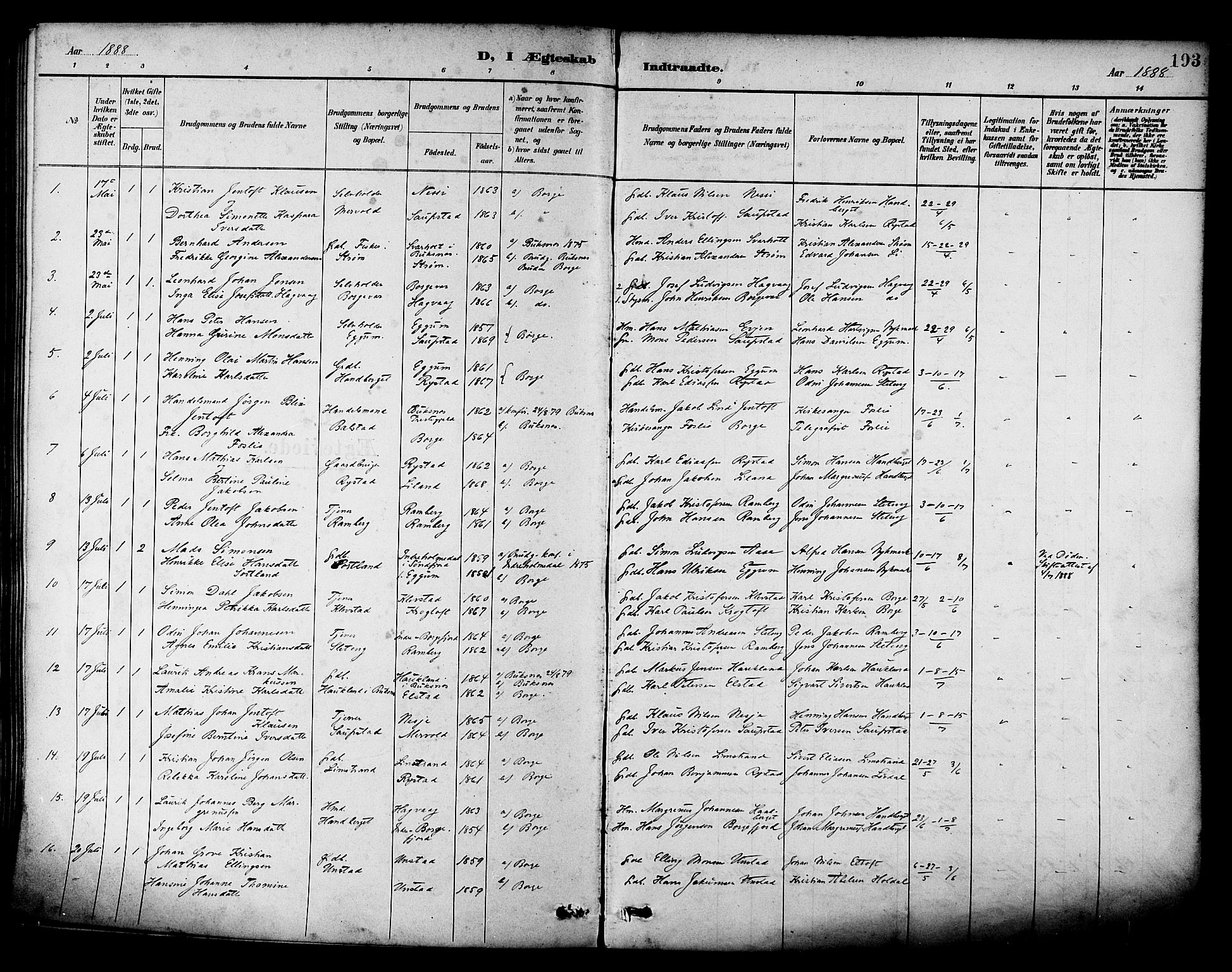 Ministerialprotokoller, klokkerbøker og fødselsregistre - Nordland, SAT/A-1459/880/L1133: Parish register (official) no. 880A07, 1888-1898, p. 193