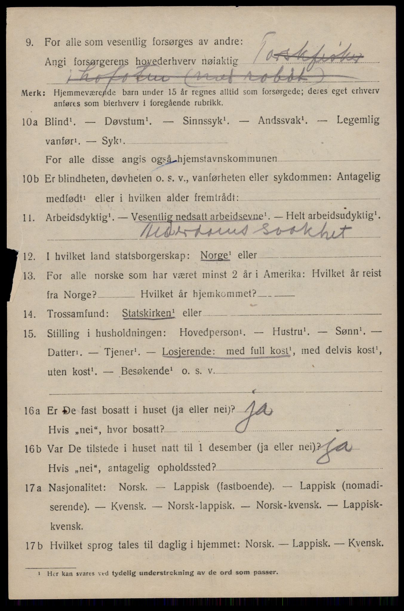 SAT, 1920 census for Flakstad, 1920, p. 1216