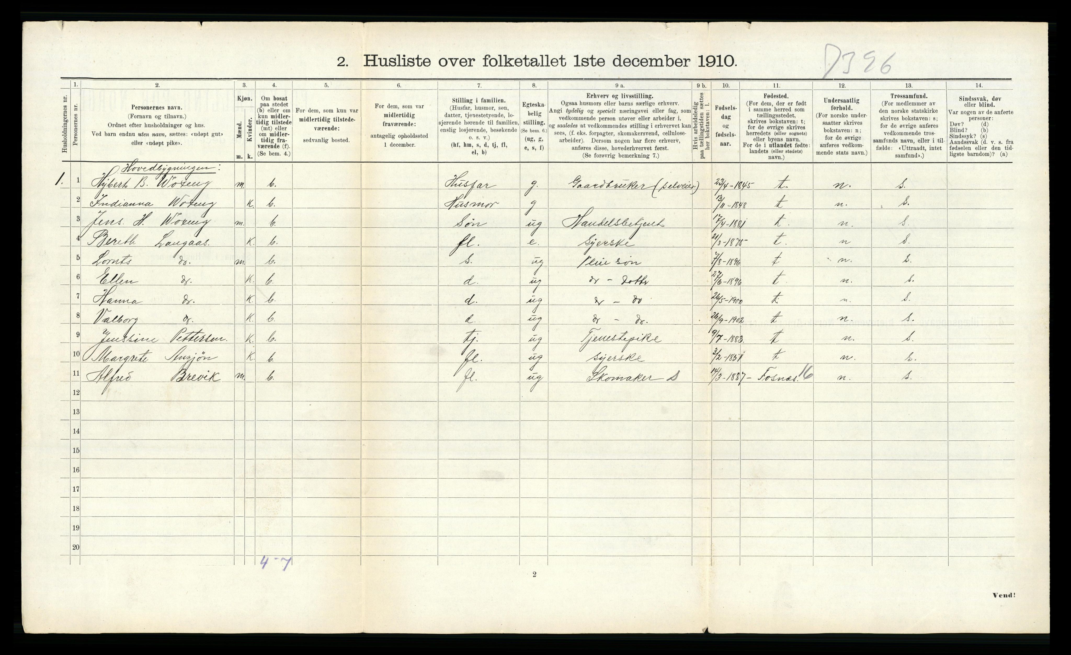 RA, 1910 census for Vikna, 1910, p. 740