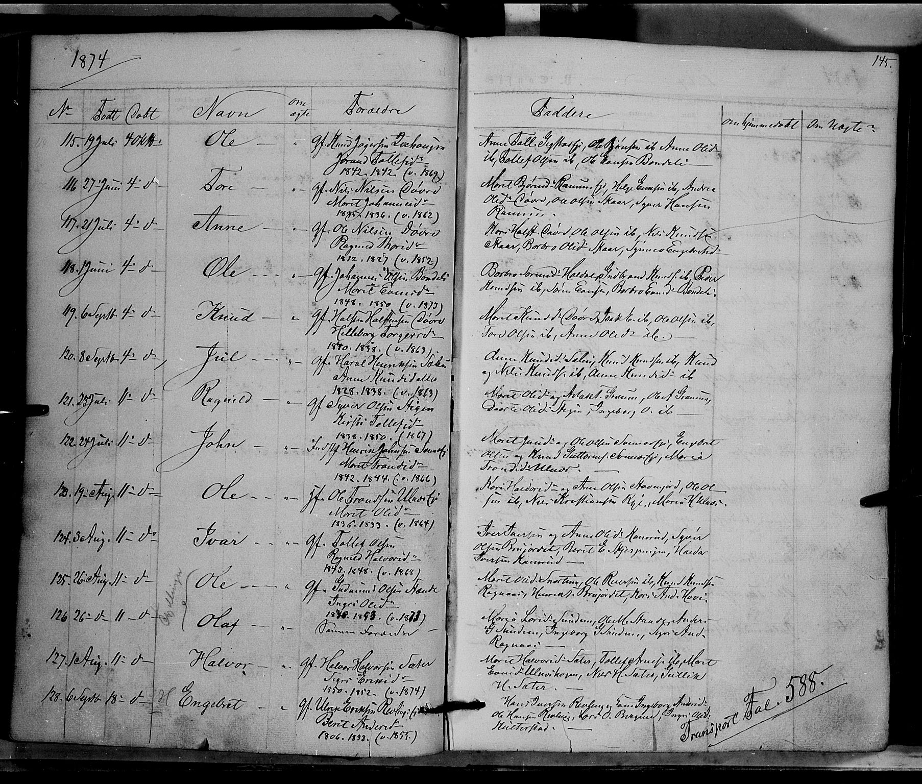 Nord-Aurdal prestekontor, SAH/PREST-132/H/Ha/Haa/L0008: Parish register (official) no. 8, 1863-1875, p. 145