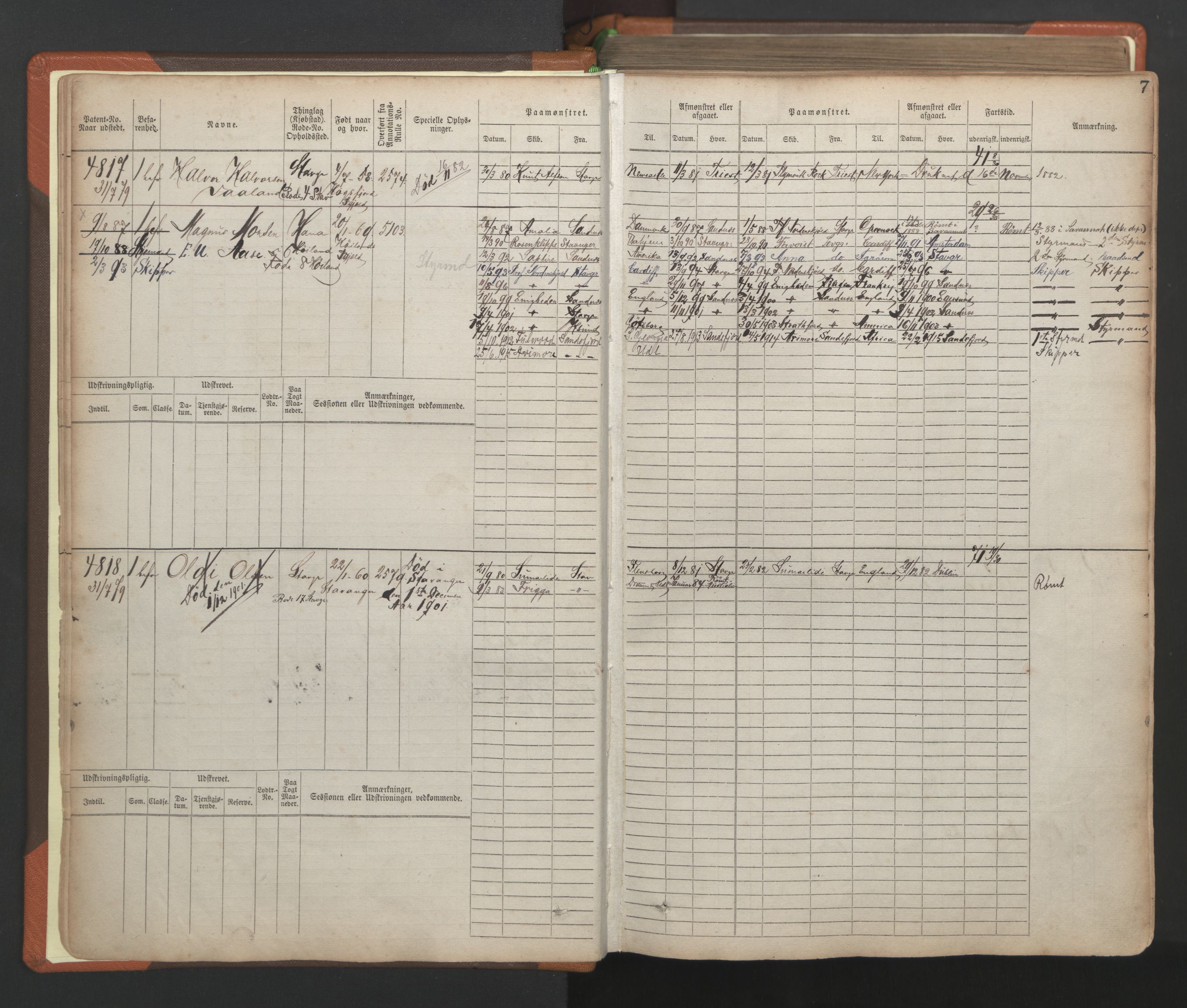 Stavanger sjømannskontor, AV/SAST-A-102006/F/Fb/Fbb/L0009: Sjøfartshovedrulle, patentnr. 4805-6006, 1879-1887, p. 10