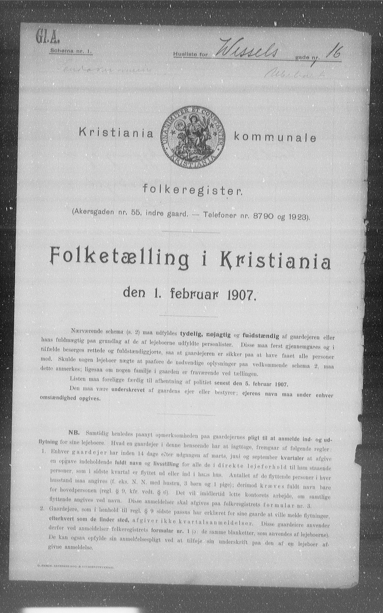 OBA, Municipal Census 1907 for Kristiania, 1907, p. 65173