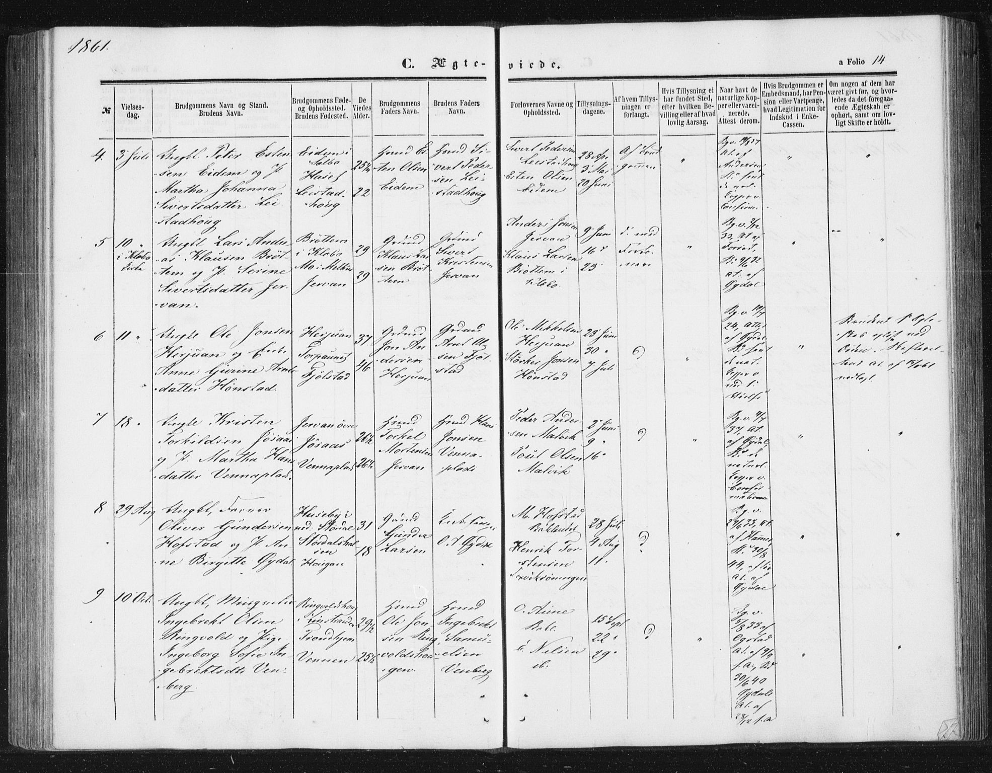 Ministerialprotokoller, klokkerbøker og fødselsregistre - Sør-Trøndelag, SAT/A-1456/616/L0408: Parish register (official) no. 616A05, 1857-1865, p. 14