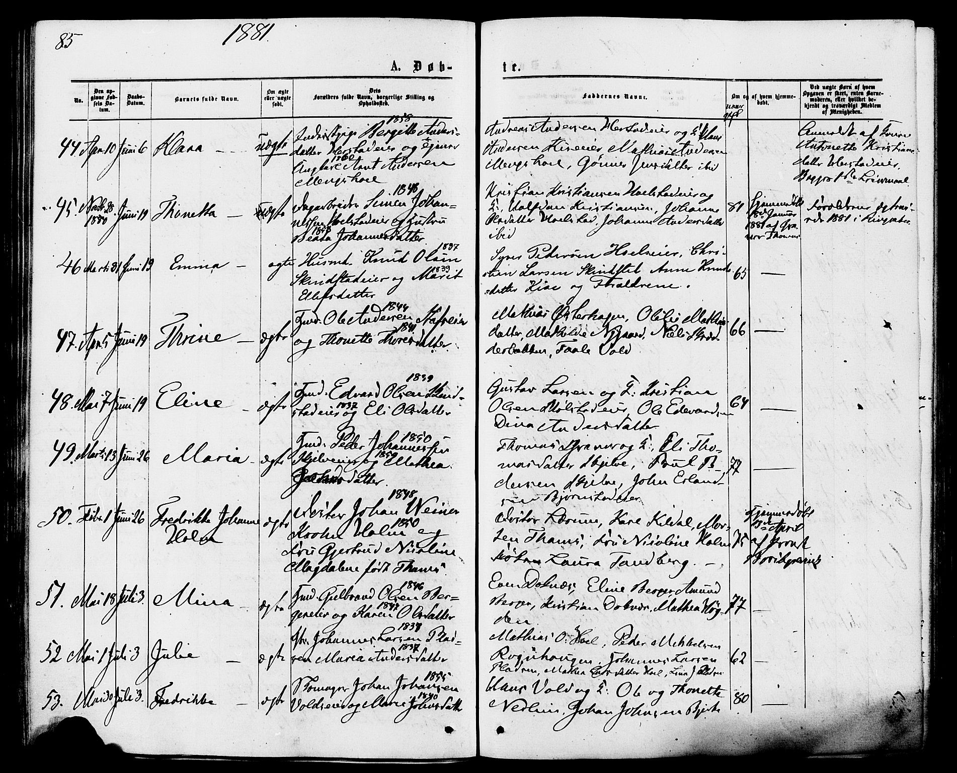 Nes prestekontor, Hedmark, AV/SAH-PREST-020/K/Ka/L0005: Parish register (official) no. 5, 1872-1886, p. 85