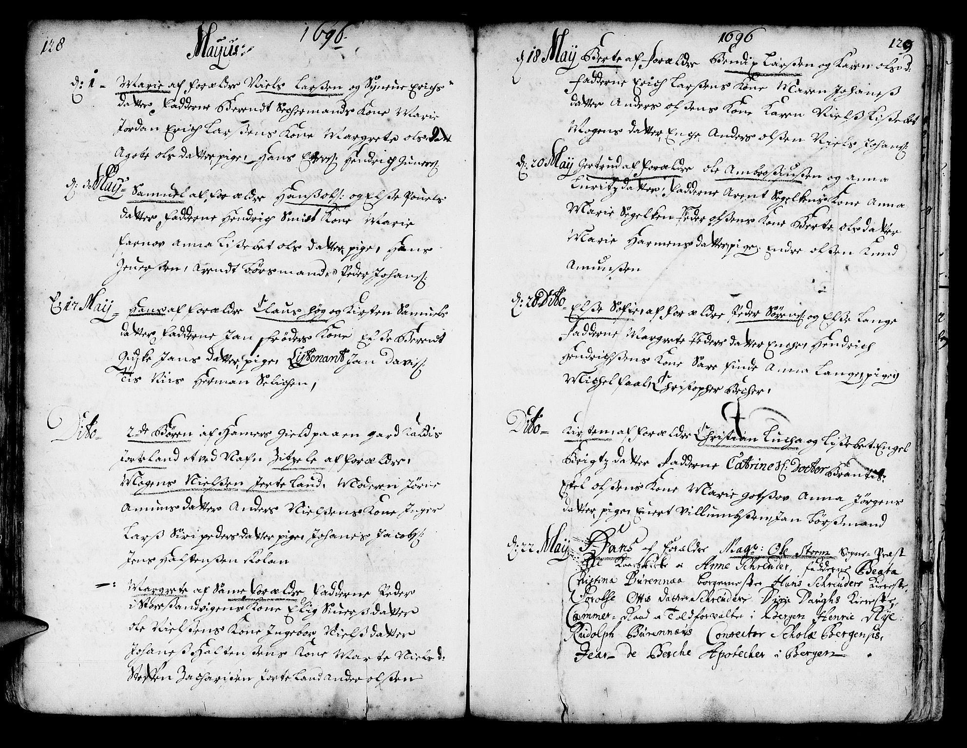 Korskirken sokneprestembete, SAB/A-76101/H/Haa/L0002: Parish register (official) no. A 2, 1688-1697, p. 128-129
