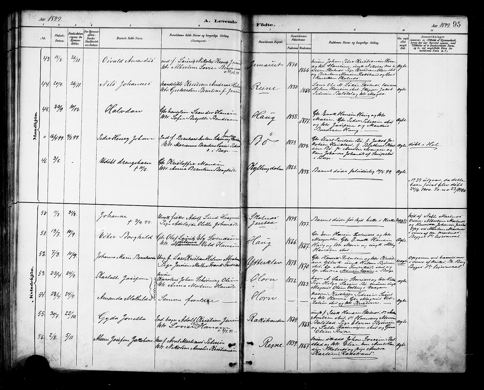 Ministerialprotokoller, klokkerbøker og fødselsregistre - Nordland, AV/SAT-A-1459/881/L1167: Parish register (copy) no. 881C04, 1886-1899, p. 95