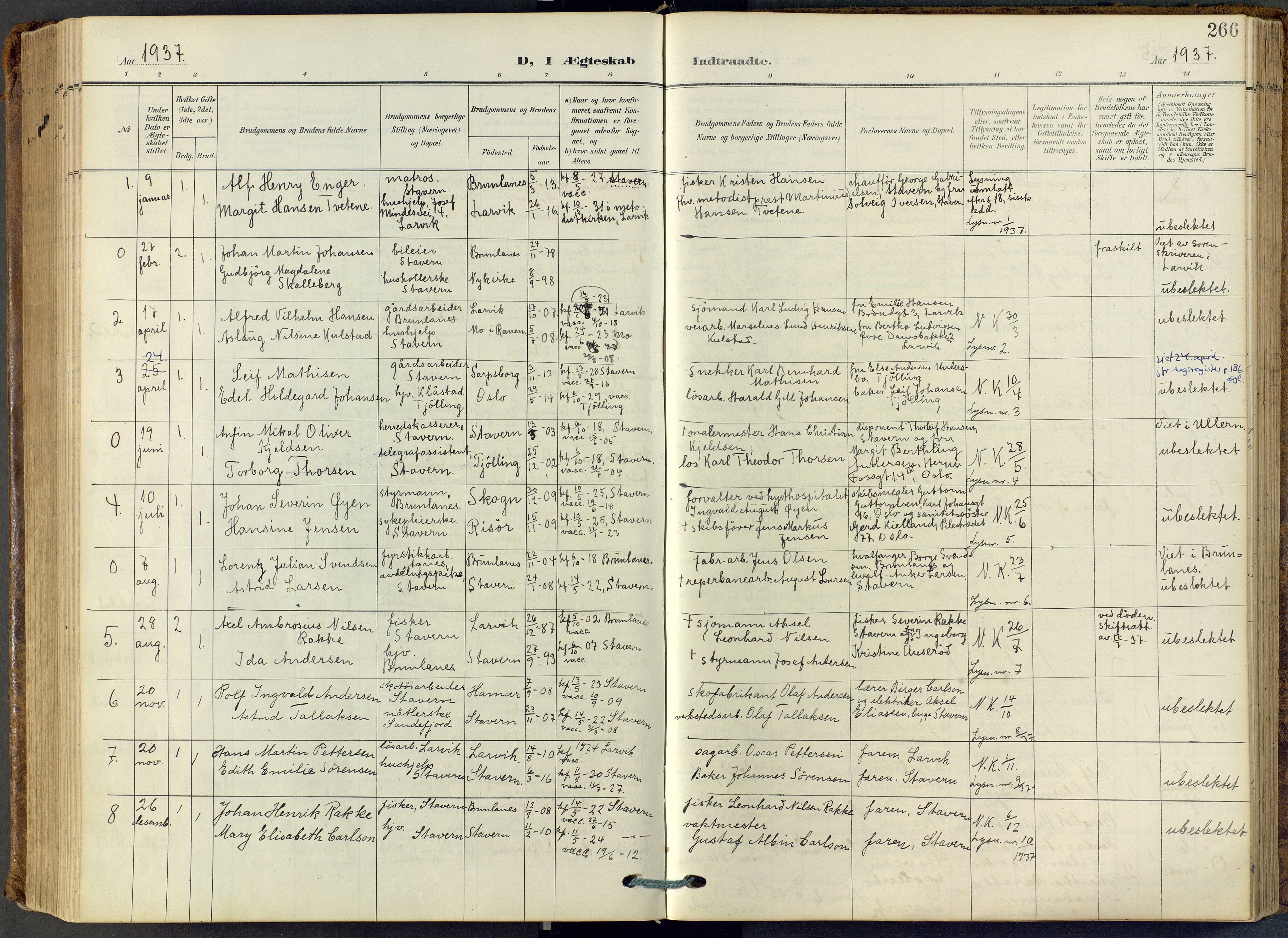 Stavern kirkebøker, SAKO/A-318/F/Fa/L0009: Parish register (official) no. 9, 1906-1955, p. 266