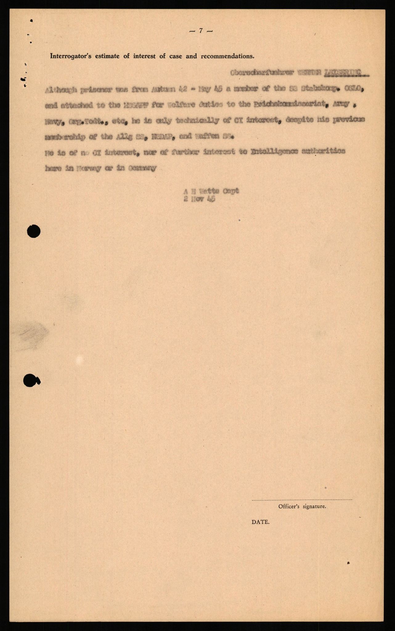 Forsvaret, Forsvarets overkommando II, AV/RA-RAFA-3915/D/Db/L0020: CI Questionaires. Tyske okkupasjonsstyrker i Norge. Tyskere., 1945-1946, p. 69