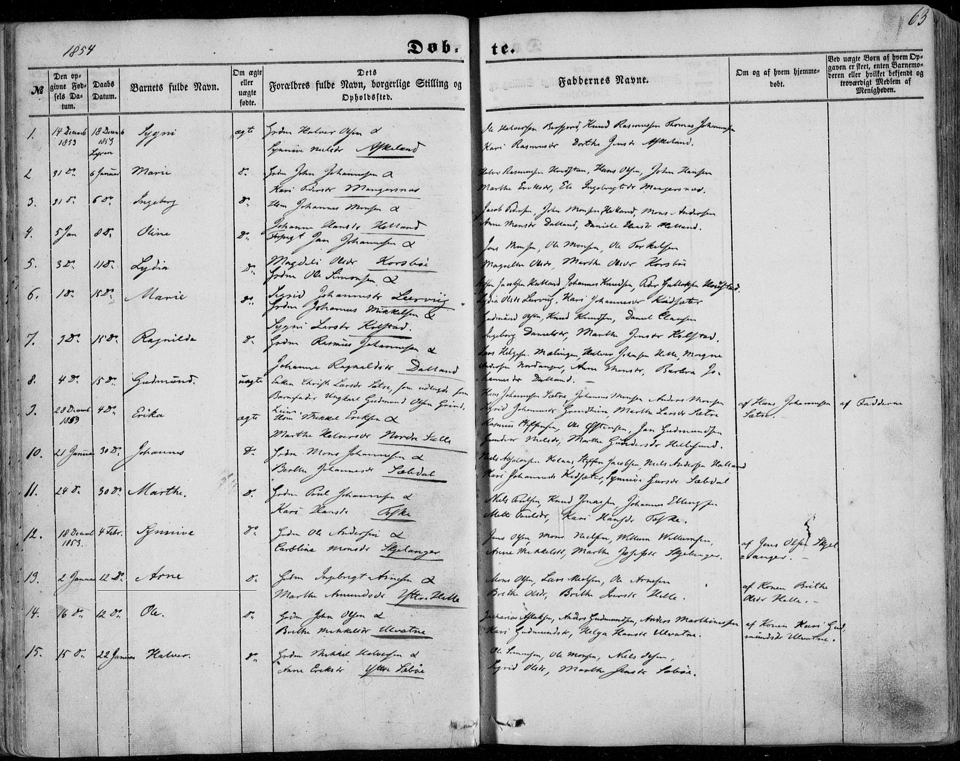 Manger sokneprestembete, AV/SAB-A-76801/H/Haa: Parish register (official) no. A 6, 1849-1859, p. 63