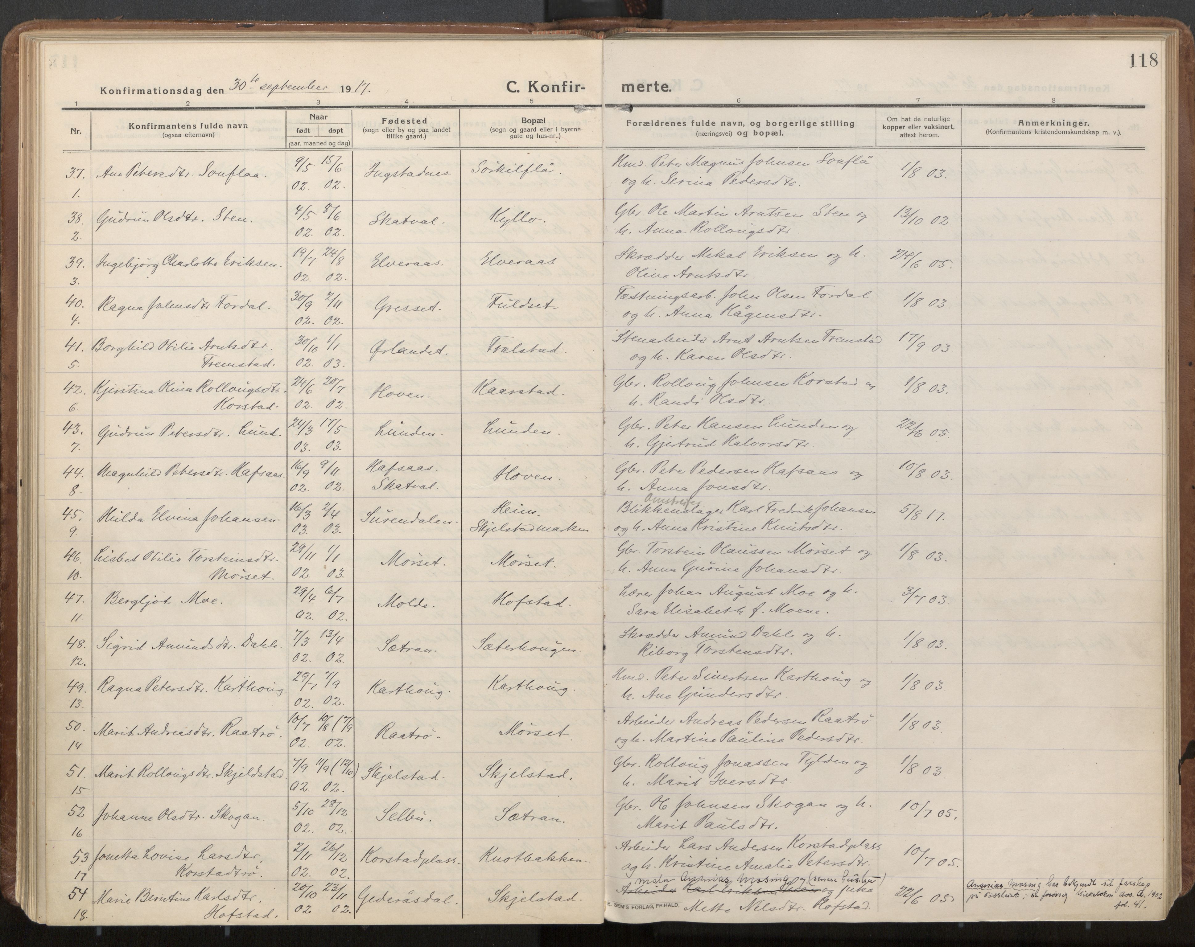Ministerialprotokoller, klokkerbøker og fødselsregistre - Nord-Trøndelag, SAT/A-1458/703/L0037: Parish register (official) no. 703A10, 1915-1932, p. 118