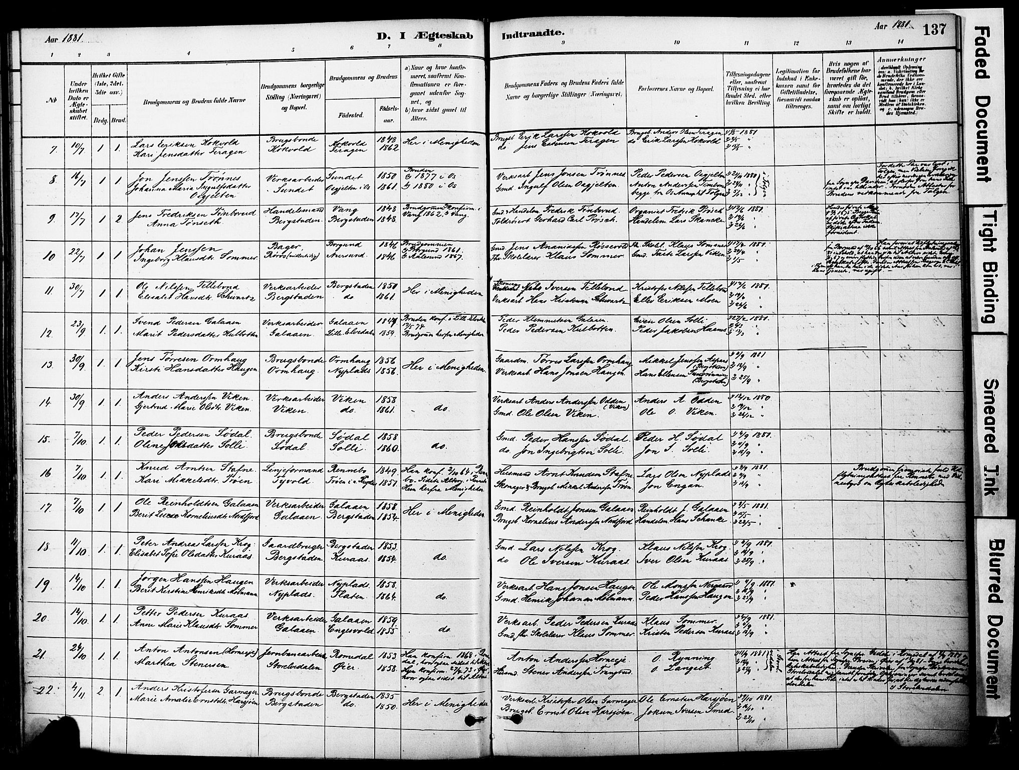 Ministerialprotokoller, klokkerbøker og fødselsregistre - Sør-Trøndelag, SAT/A-1456/681/L0933: Parish register (official) no. 681A11, 1879-1890, p. 137