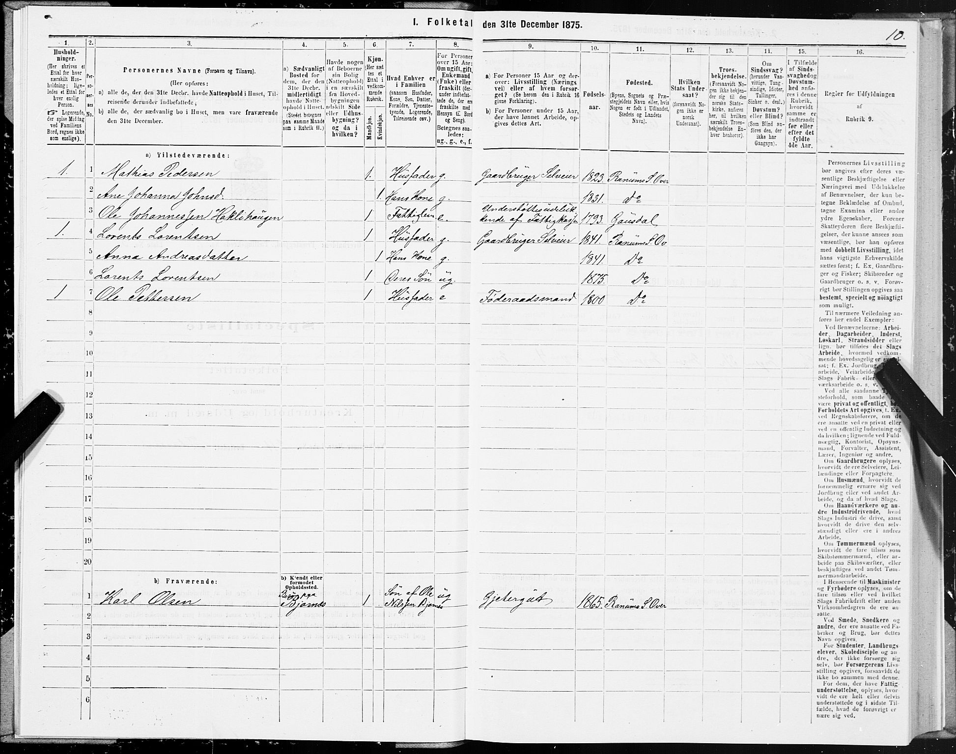 SAT, 1875 census for 1744P Overhalla, 1875, p. 1010