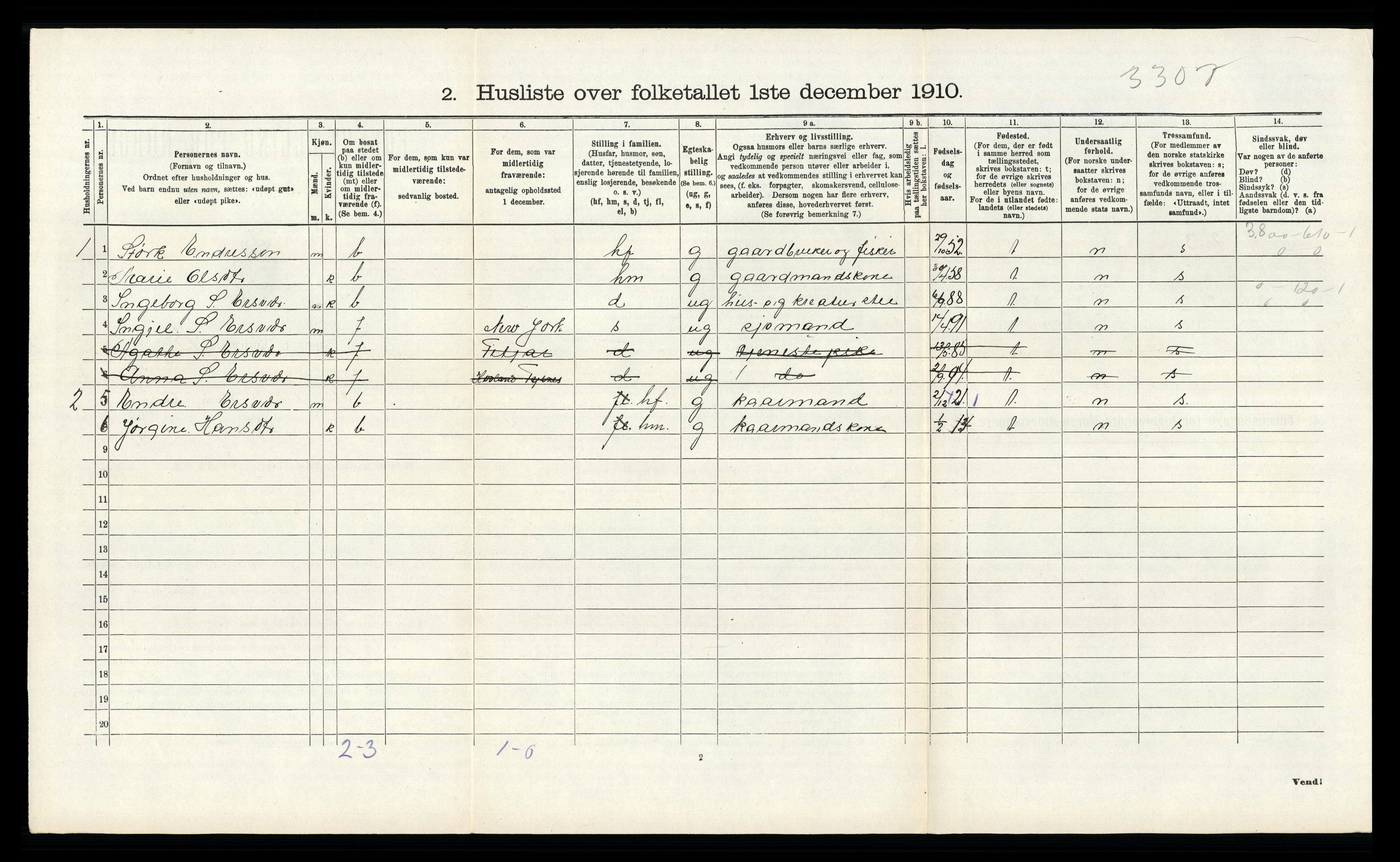 RA, 1910 census for Tysnes, 1910, p. 671