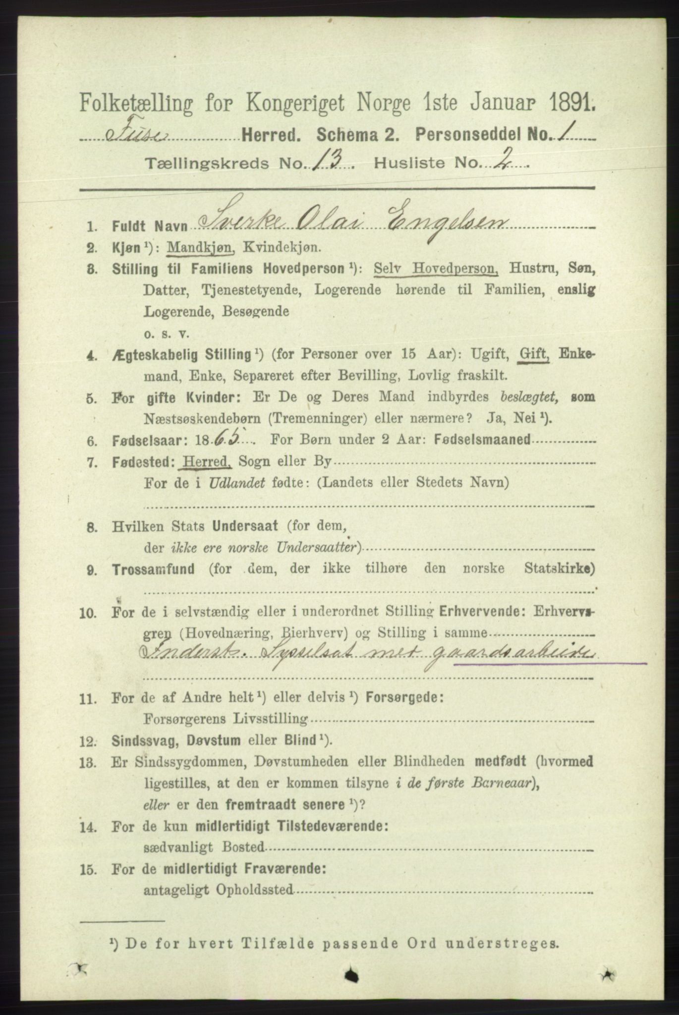 RA, 1891 census for 1241 Fusa, 1891, p. 2847