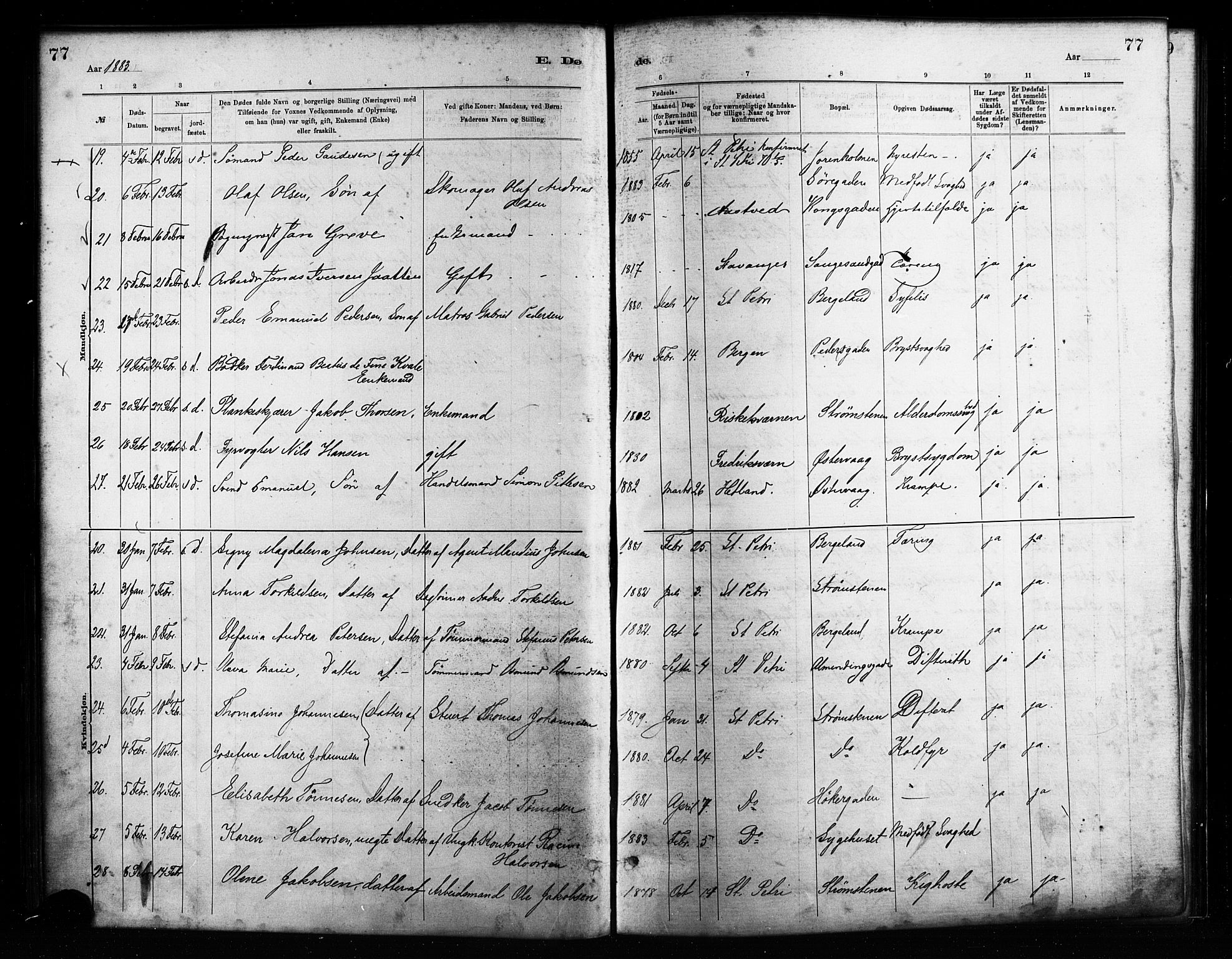 St. Petri sokneprestkontor, AV/SAST-A-101813/001/30/30BA/L0017: Parish register (official) no. A 17, 1879-1895, p. 77