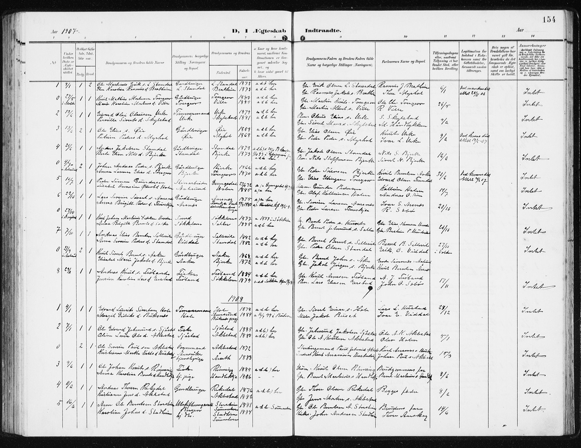 Ministerialprotokoller, klokkerbøker og fødselsregistre - Møre og Romsdal, SAT/A-1454/515/L0216: Parish register (copy) no. 515C03, 1906-1941, p. 154