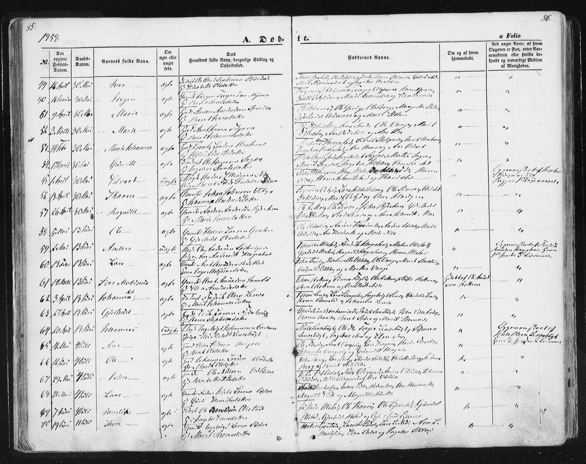 Ministerialprotokoller, klokkerbøker og fødselsregistre - Sør-Trøndelag, AV/SAT-A-1456/630/L0494: Parish register (official) no. 630A07, 1852-1868, p. 85-86