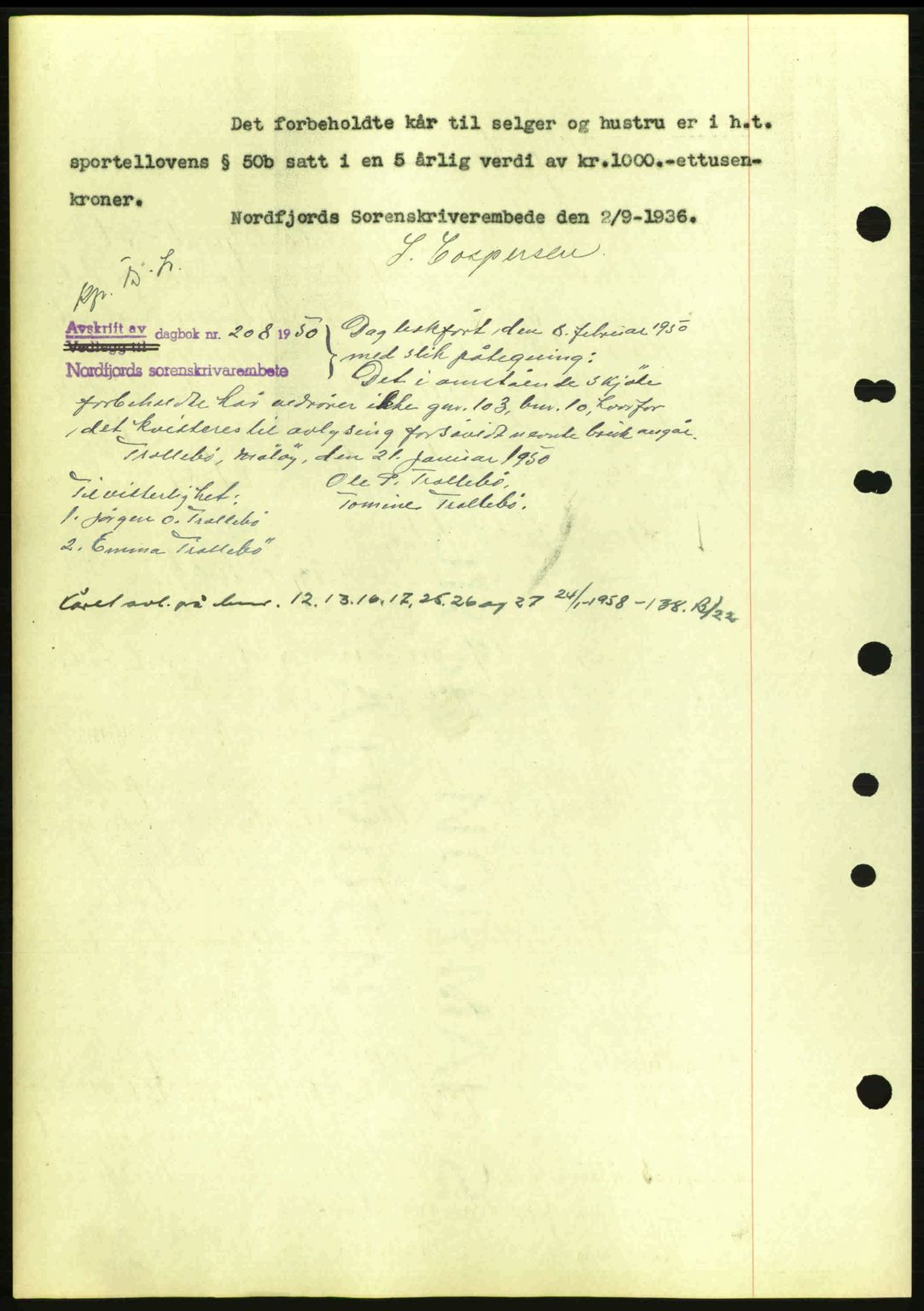 Nordfjord sorenskriveri, AV/SAB-A-2801/02/02b/02bj/L0001: Mortgage book no. A1, 1936-1937, Diary no: : 1104/1936