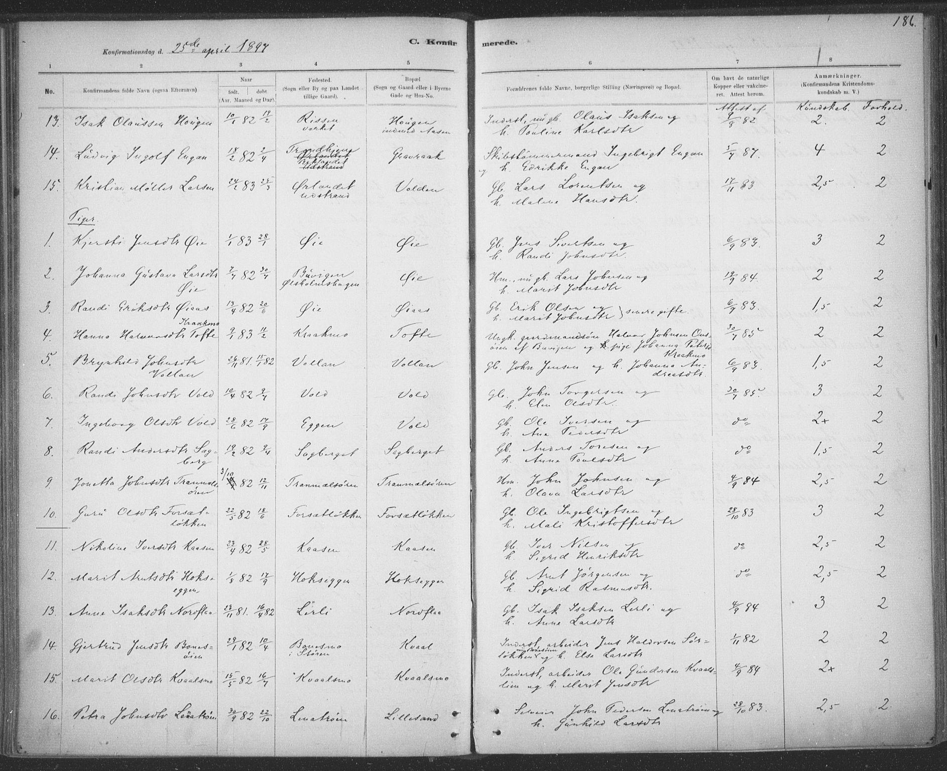 Ministerialprotokoller, klokkerbøker og fødselsregistre - Sør-Trøndelag, SAT/A-1456/691/L1085: Parish register (official) no. 691A17, 1887-1908, p. 186