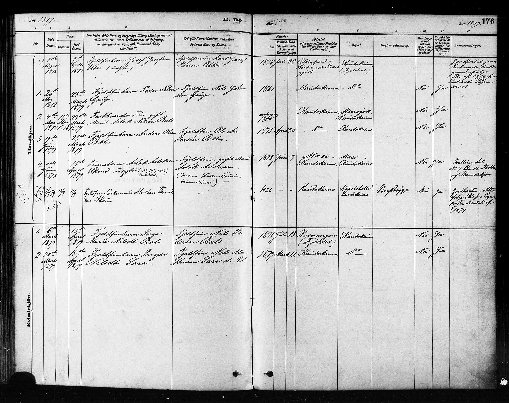 Kautokeino sokneprestembete, SATØ/S-1340/H/Ha/L0004.kirke: Parish register (official) no. 4, 1877-1896, p. 176