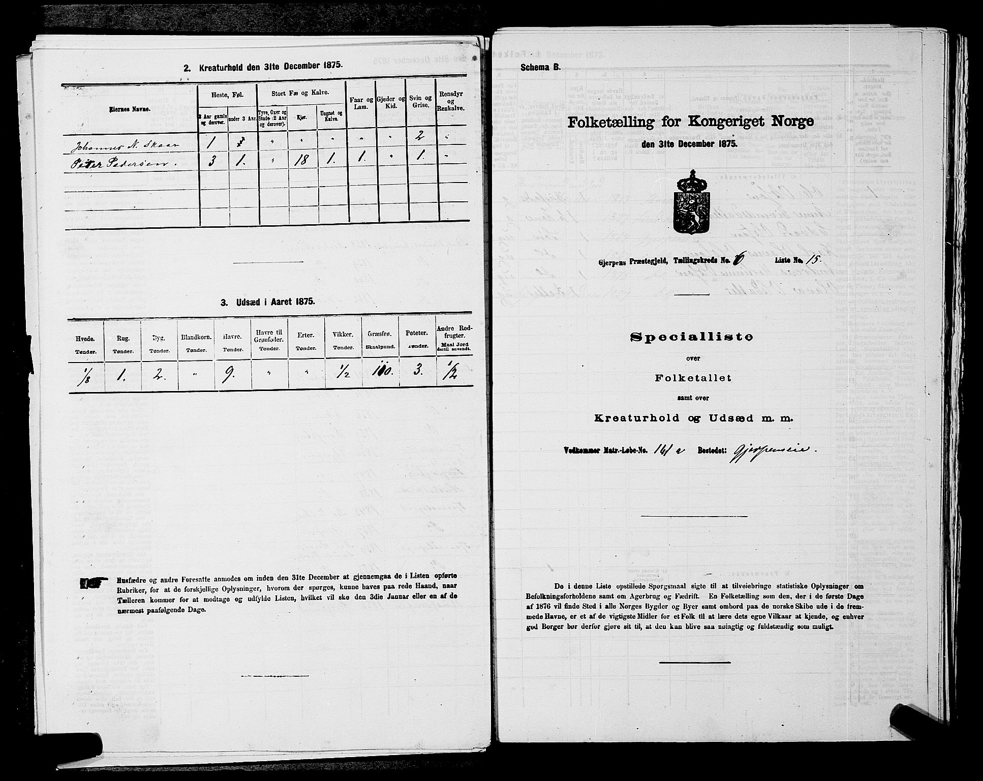 SAKO, 1875 census for 0812P Gjerpen, 1875, p. 752