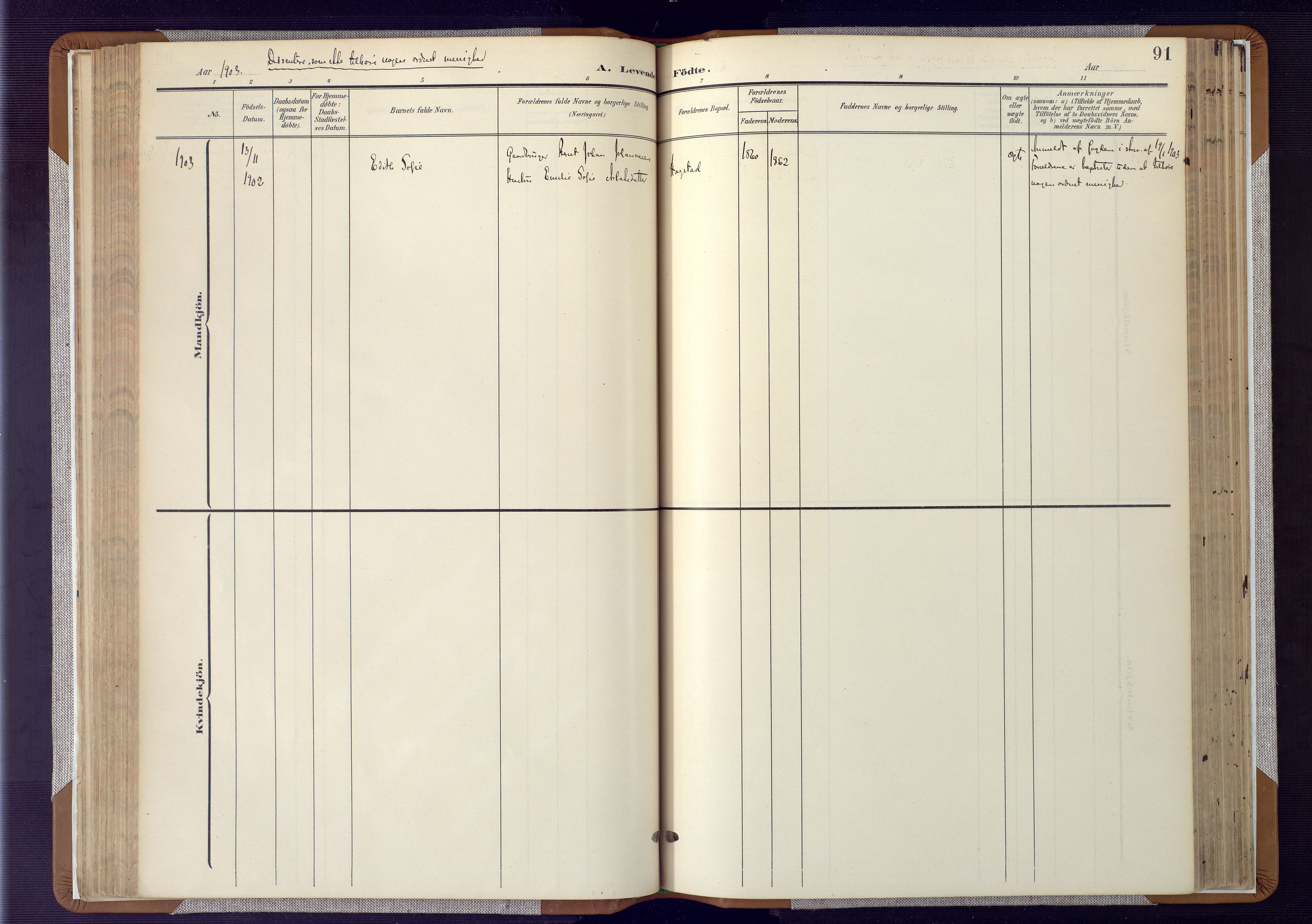 Flekkefjord sokneprestkontor, AV/SAK-1111-0012/F/Fa/Fab/L0007: Parish register (official) no. A 7, 1902-1921, p. 91