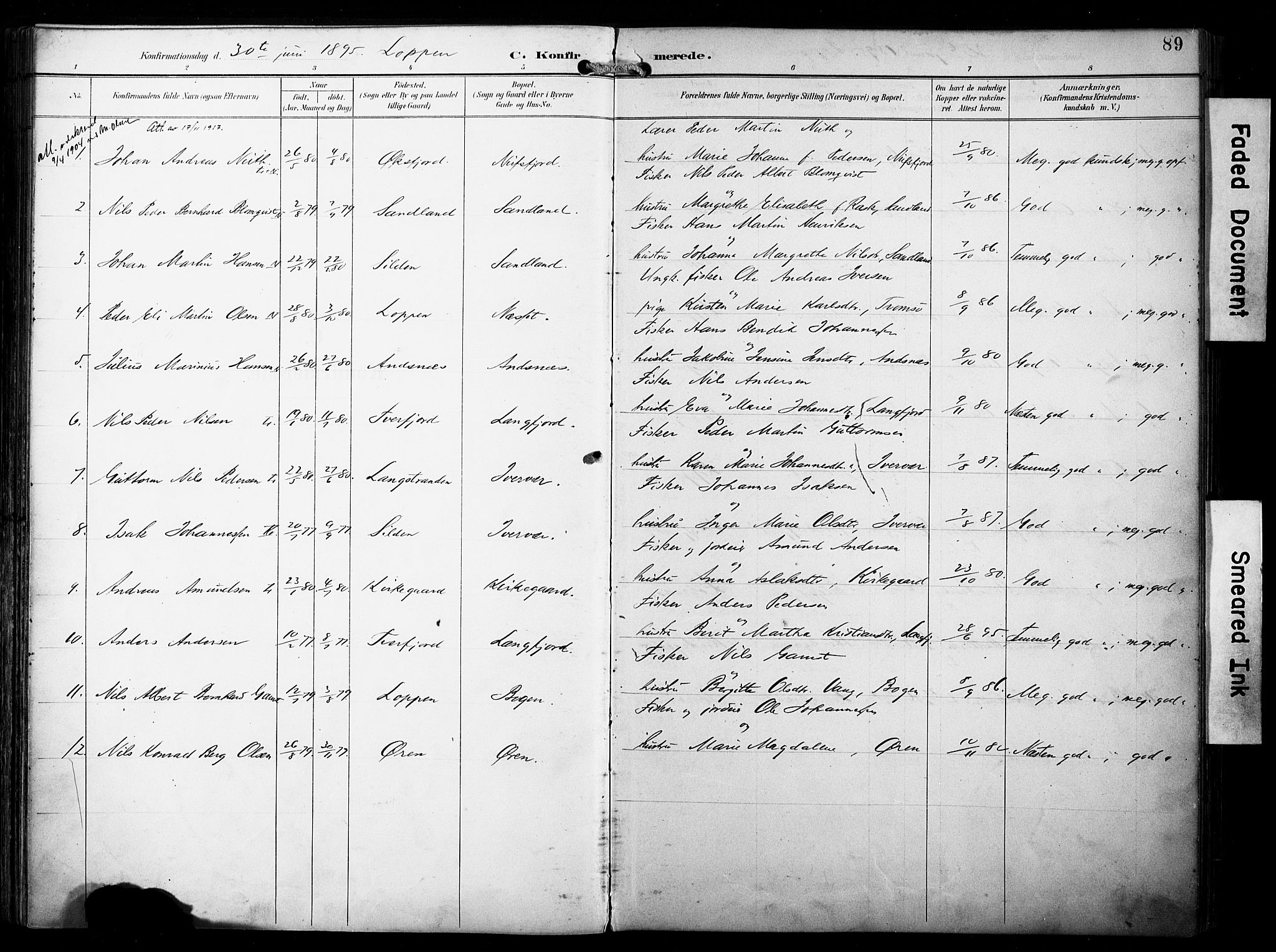 Loppa sokneprestkontor, SATØ/S-1339/H/Ha/L0009kirke: Parish register (official) no. 9, 1895-1909, p. 89