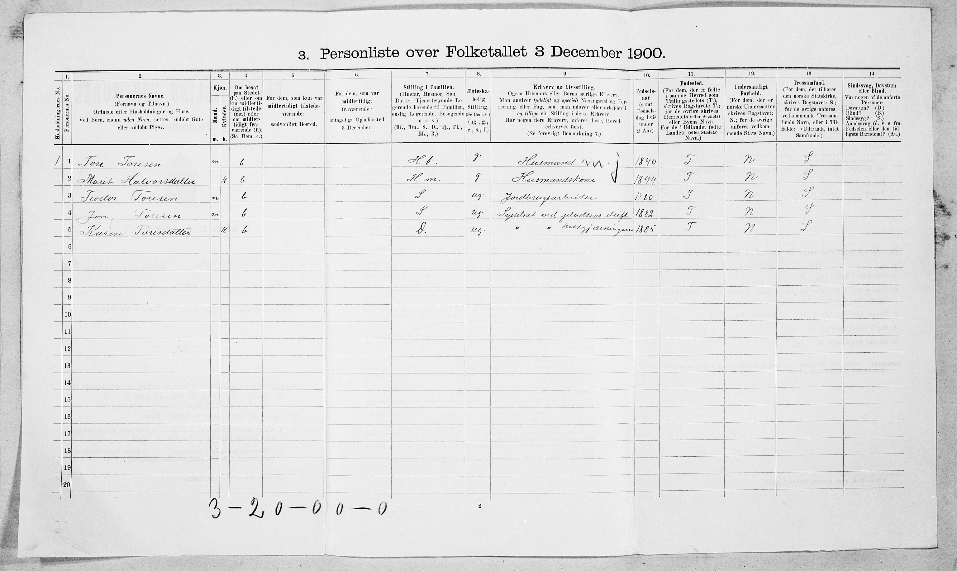 SAT, 1900 census for Nesset, 1900, p. 39