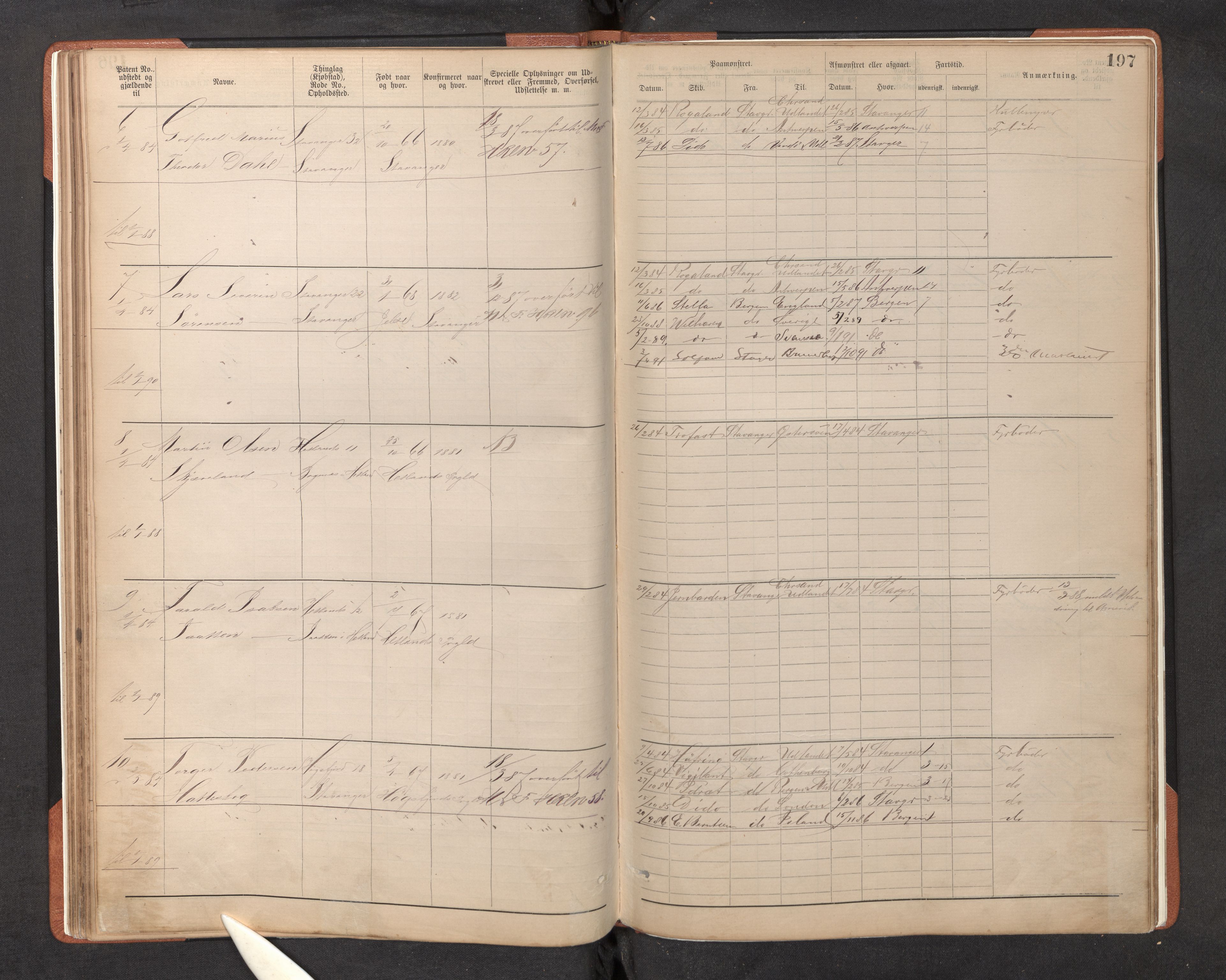 Innrulleringssjefen i Bergen, AV/SAB-A-100050/F/Fb/L0014: Sjøfarts-annotasjonsrulle for maskinister og fyrbøtere, Bergen, Stavanger og Haugesund krets, 1883-1888