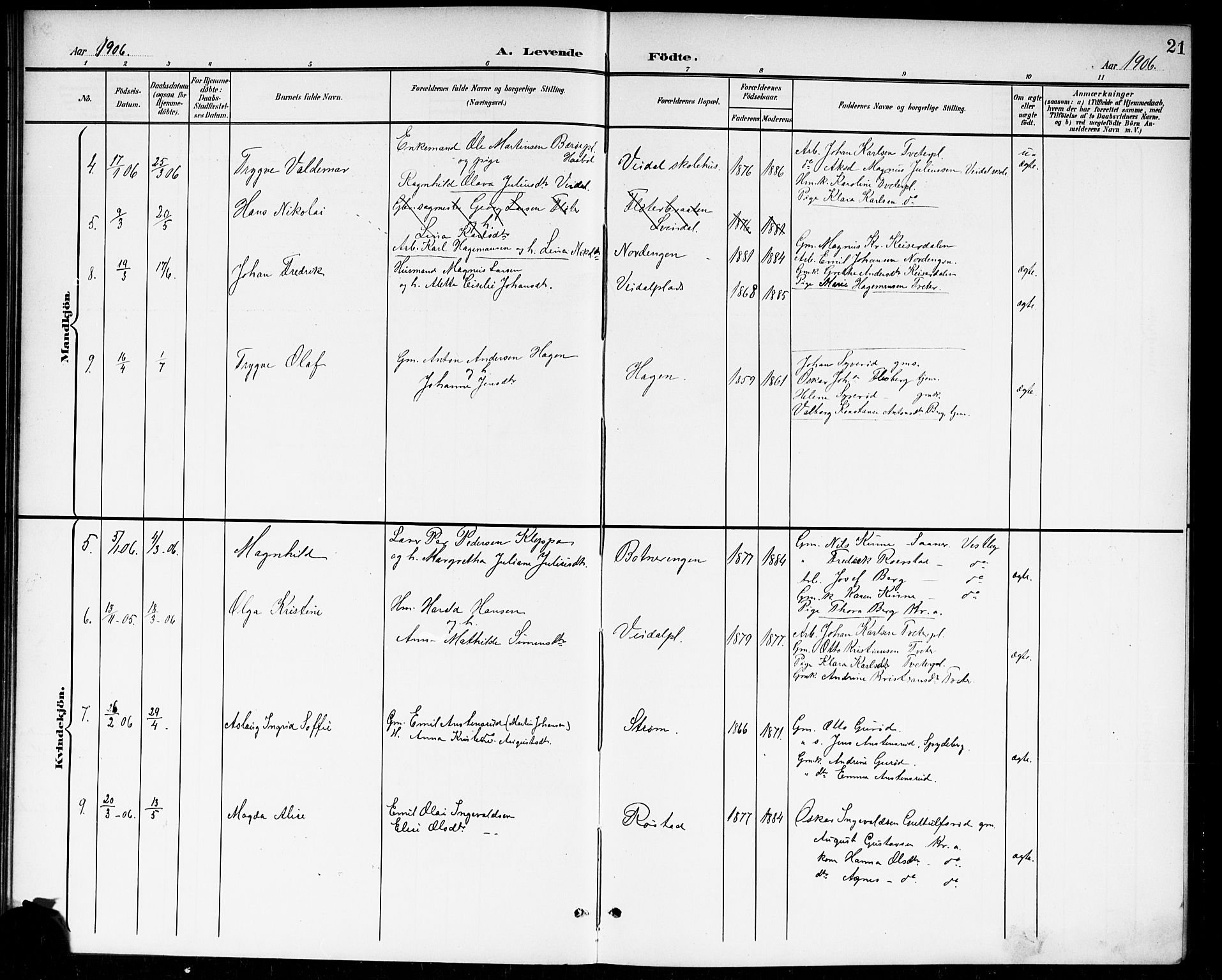 Våler prestekontor Kirkebøker, SAO/A-11083/G/Ga/L0004: Parish register (copy) no. I 4, 1901-1914, p. 21